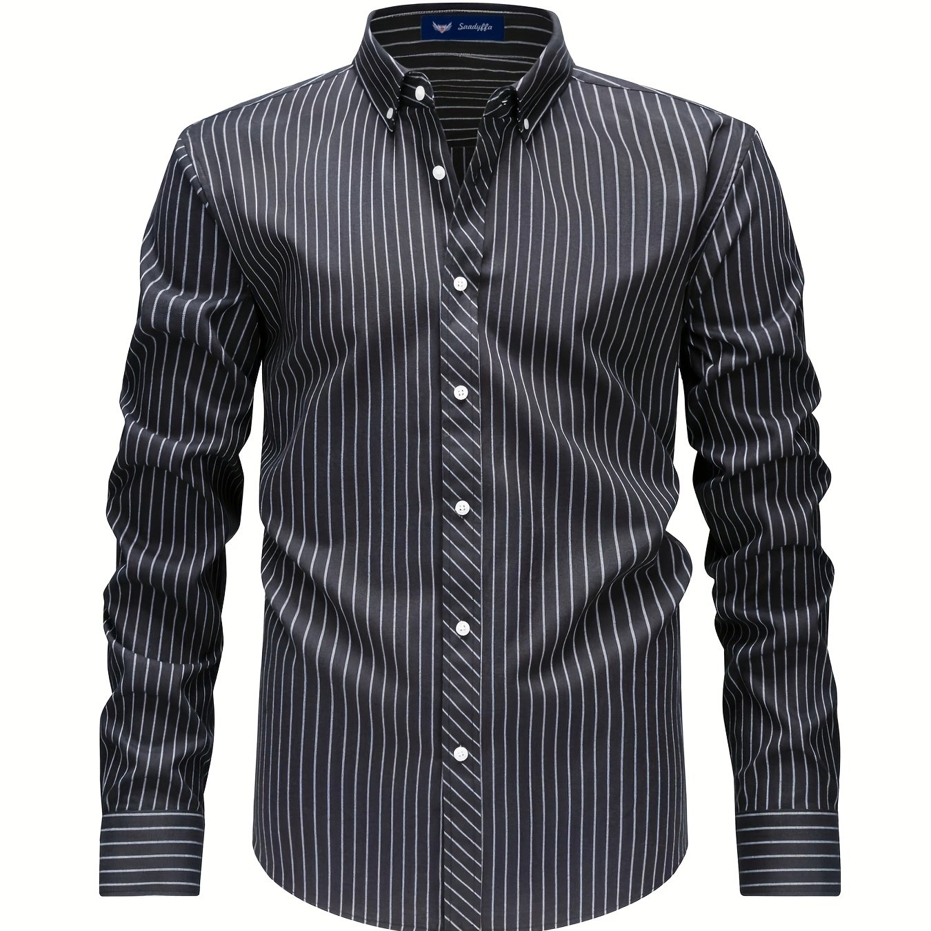 Image of Oxford Shirt, Men's Casual Fashion Long Sleeve, Business Loose Shirt, Button-striped Dress Shirt, Striped Dress Shirt Long Sleeve With Collar Office Work Fine Stripe Shirt, Casual Outing, Street Style