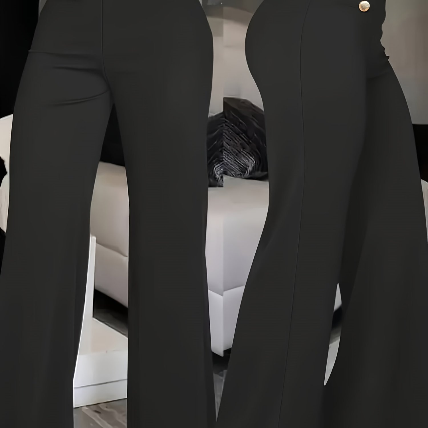 TEMU 1pc Women's Casual Trousers, Black High-waist Wide-leg Pants, Suitable For Casual Outdoor Home, Daily Commuting, Versatile Trousers