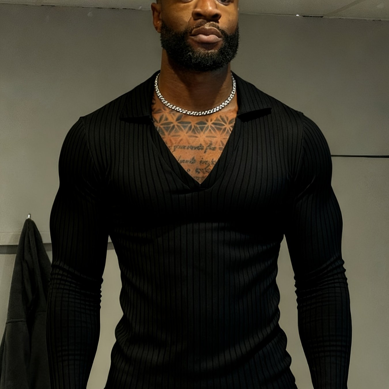 TEMU [dream Obm] Men's Fashion Ribbed Long Sleeve T-shirt, Athletic Fitness Casual -shaping Base Layer Top