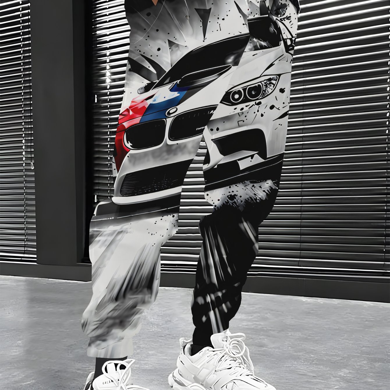 TEMU Pantalon de sport décontracté pour homme avec imprimé voiture de course à avec éclaboussures d'eau et points d'encre
