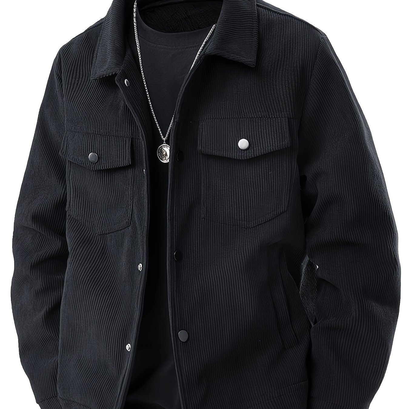 Men's Corduroy Solid Color Multi-pocket Academic Style Work Jacket, Elegant Snap Button Design For Spring And Autumn, With Flap Pocket Jacket, Machine Washable