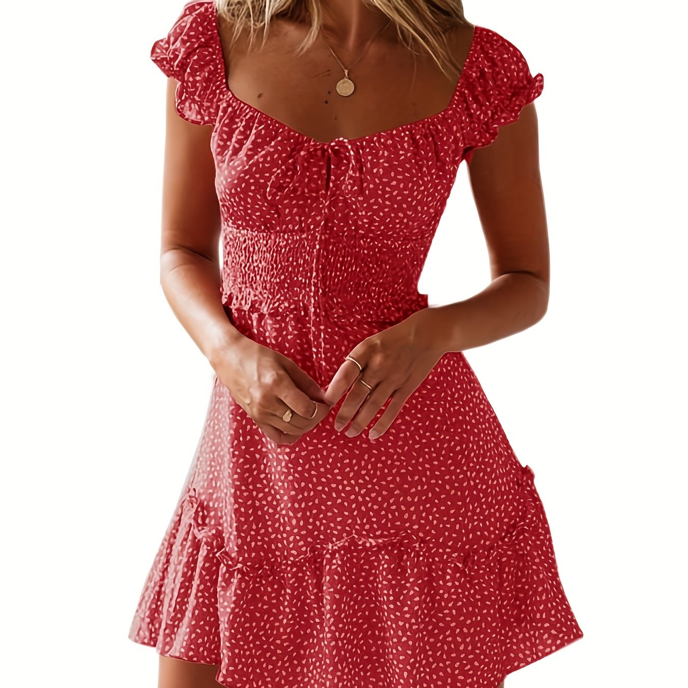 Image of Women's Fashion Casual Dress, Floral Tie-front Bohemian Short Dress