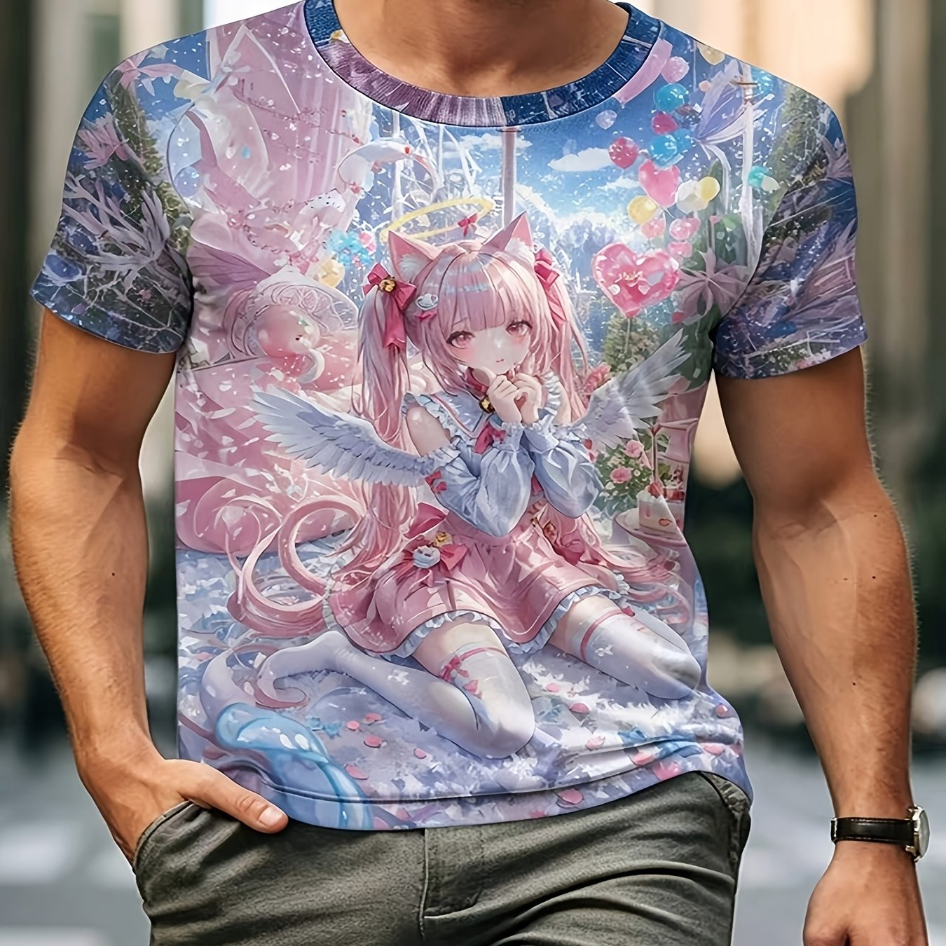 TEMU Men's Summer Casual Breathable Printed T-shirt, Light Design, Streetwear Style, Comfortable Daily Wear For Outdoor Activities And