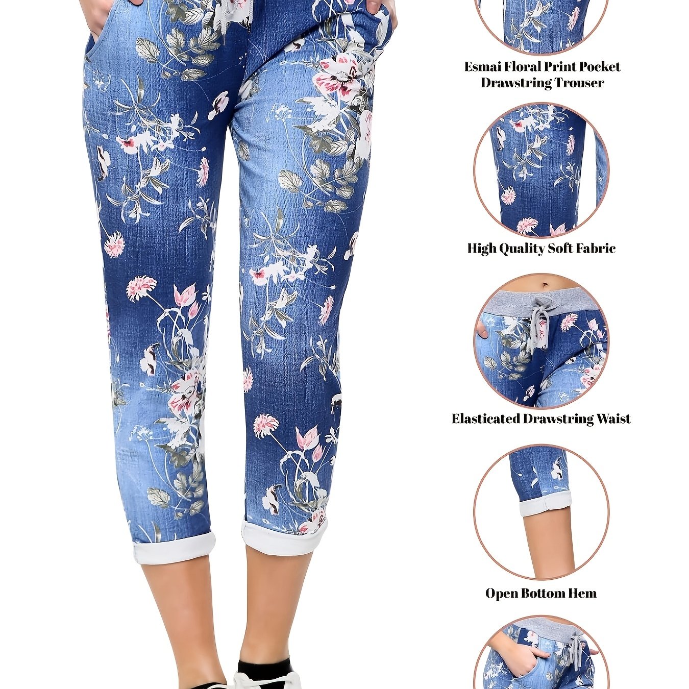 Floral Print Drawstring Capri Pants