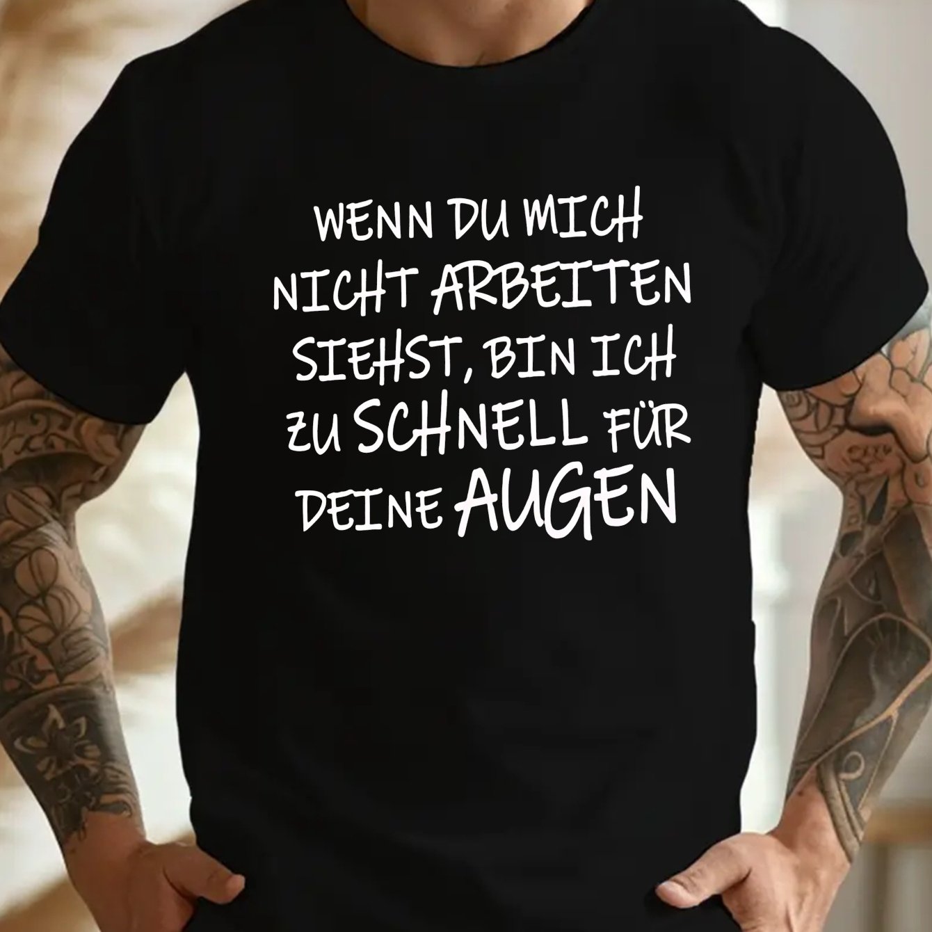 TEMU Lustiges Deutsch Crinkle Plus Size Herren T-Shirt, PLUS SIZE