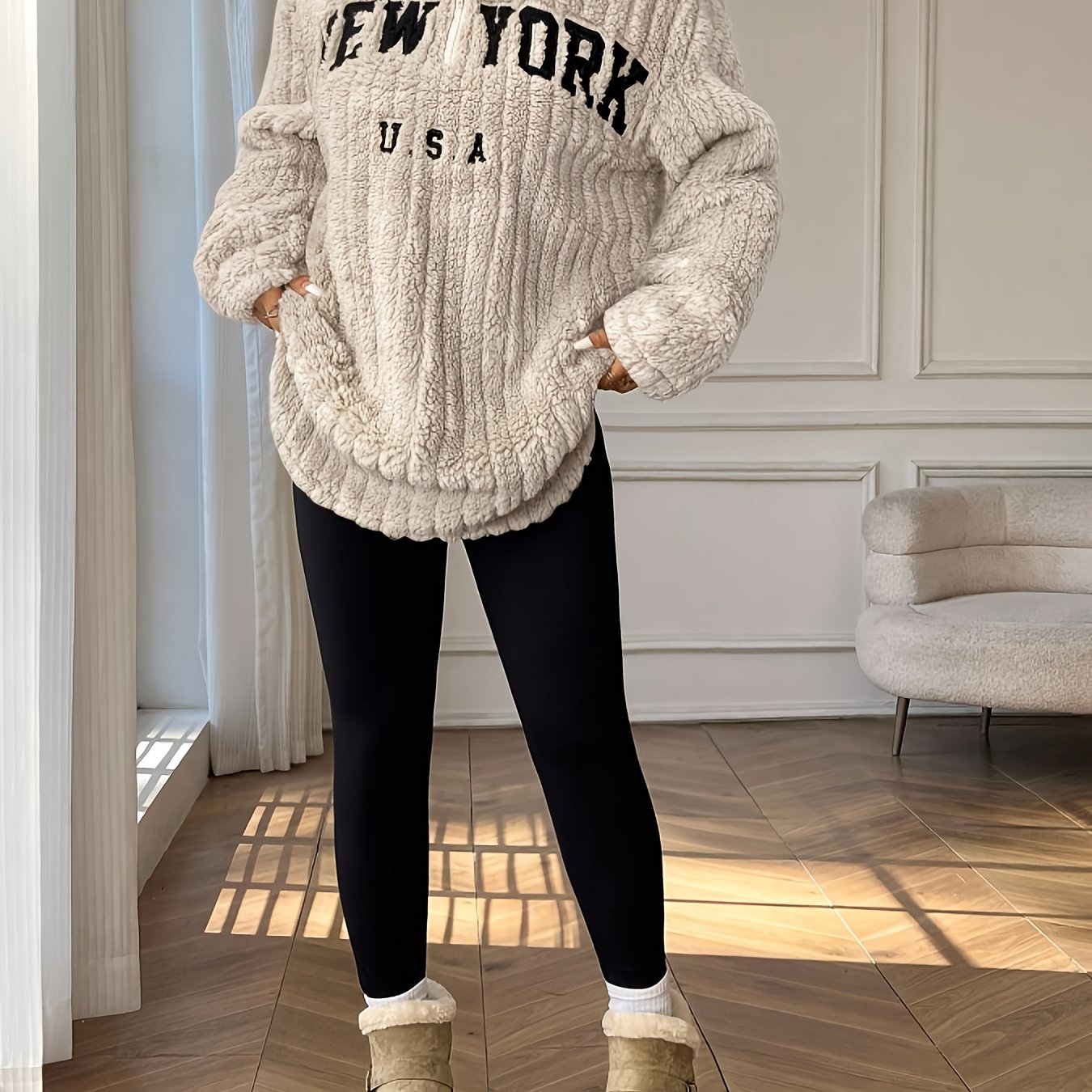 E-shop Damen Casual Letter Print Hoodie mit Reißverschluss