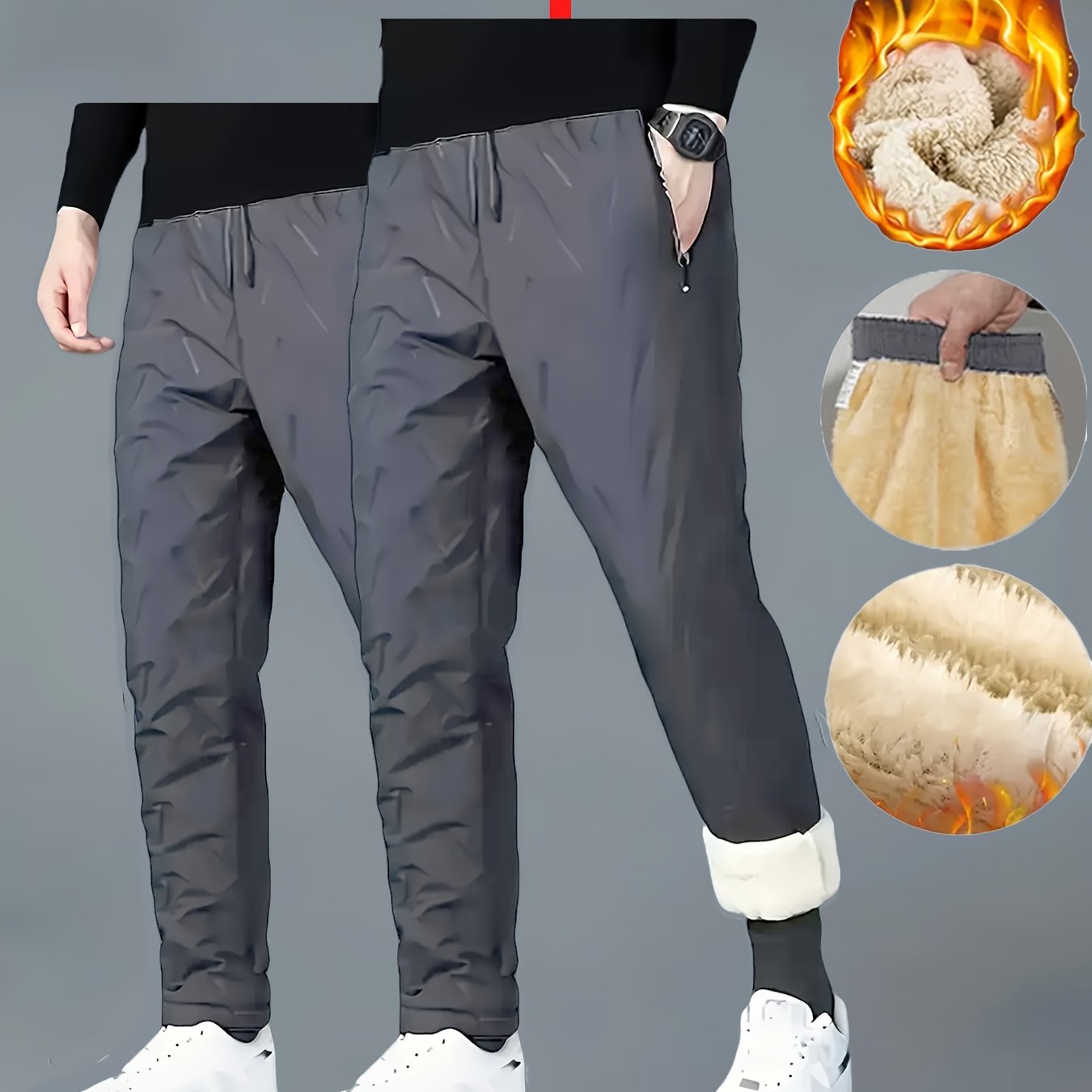 2pcs Men's Winter Thickened Fleece-Lined Casual Trousers