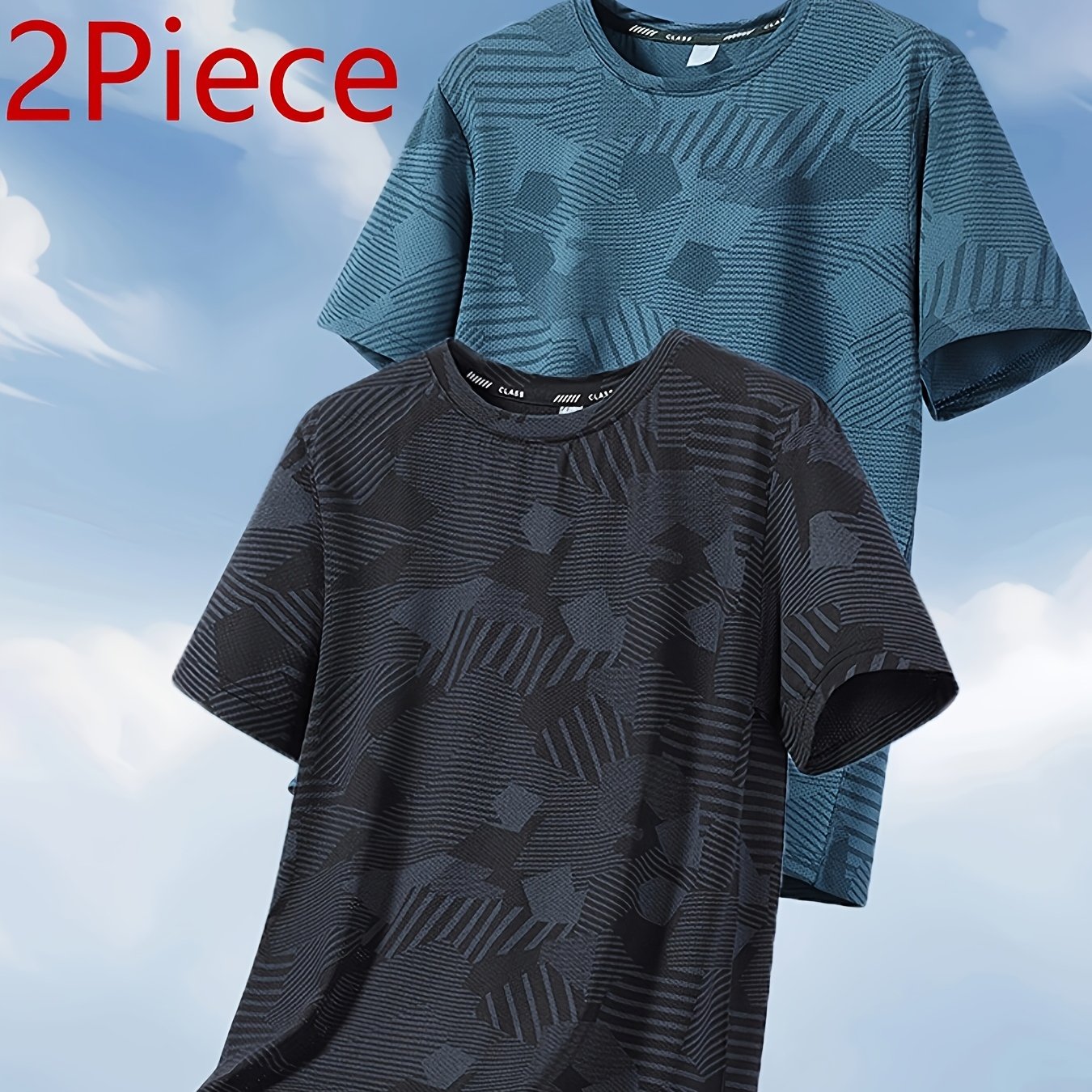 E-shop 2 Stk. Herren T-Shirt in Übergröße, verlängert, mit Rundhalsausschnitt Rotator-Ärmel, Kurzarm-Sommer-T-Shirt, Freizeit-Top, ÜBERGRÖSSE