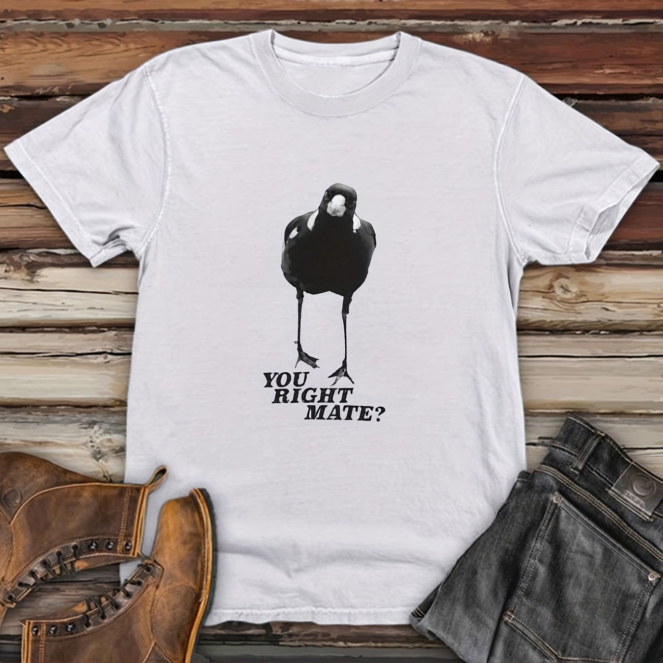 TEMU Men's Relaxed Fit Oversized T-shirt - Short Sleeve Round Neck Casual Top With Magpie Print, Summer Versatile Loose Round Neck Top