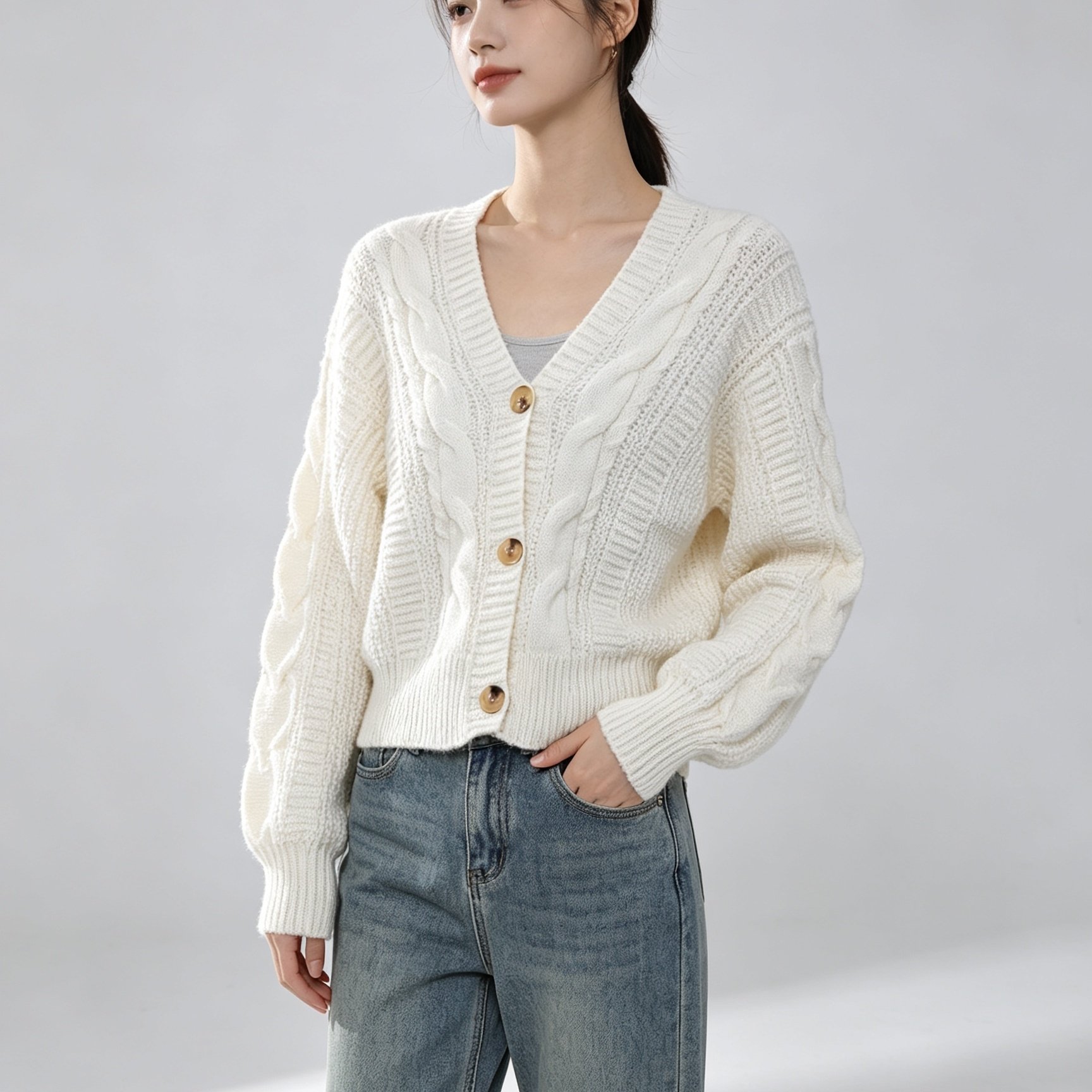 TEMU Women's Autumn/winter Loose -neck Short Cardigan