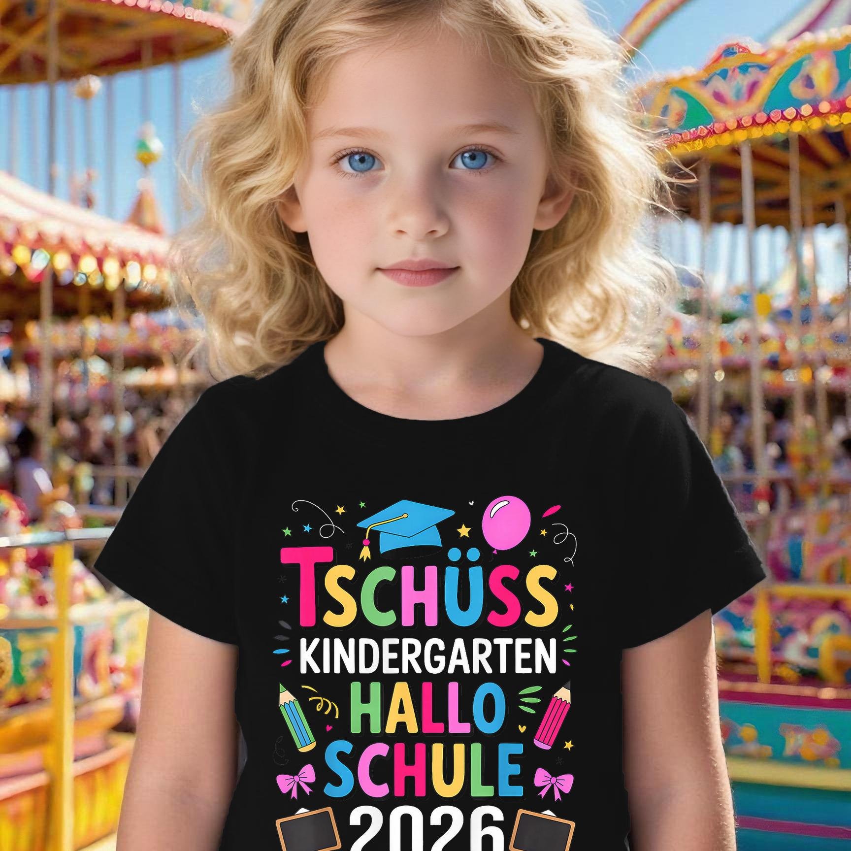 Image of Saying Goodbye To Kindergarten, Hello 2026 School T-shirt - Cute Kawaii School And , Short Sleeve Round Neck Kids' Top, Perfect For Back-to-school Day