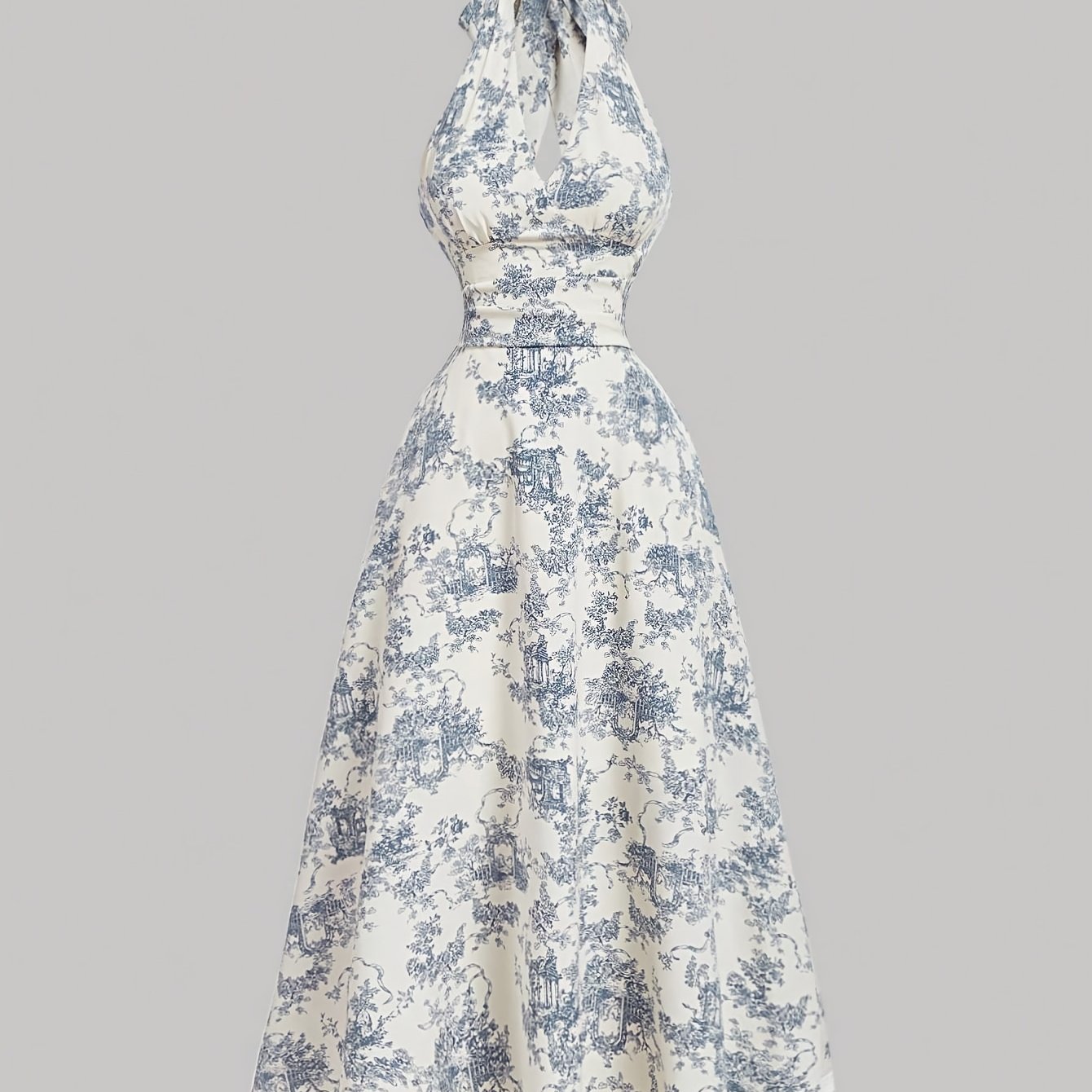 E-shop Damen Vintage Blumenmuster Plissierter Bund Elegantes Spaghettiträger Midi-Kleid