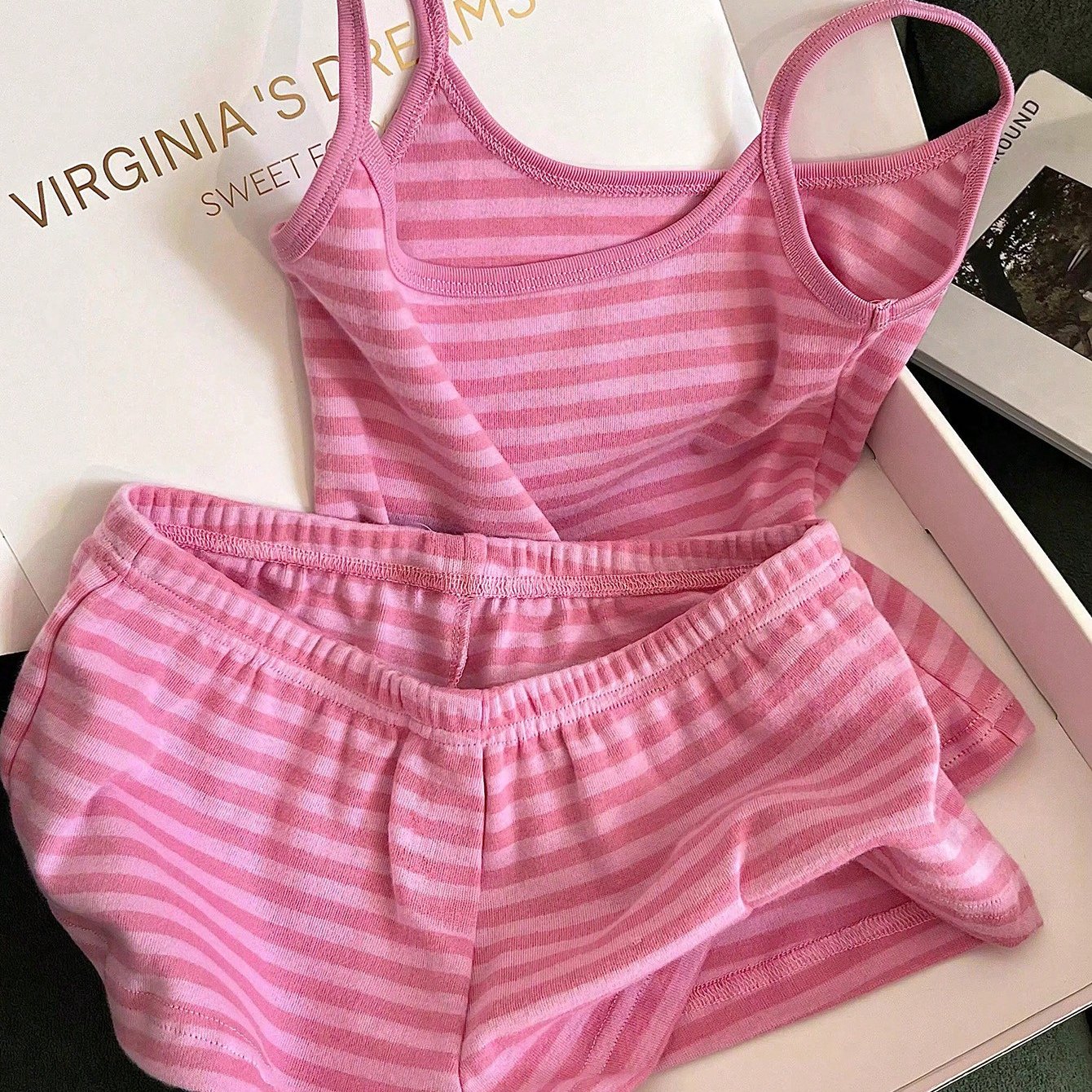 TEMU Women's Casual Vacation Striped Camisole And Shorts 2pcs Set