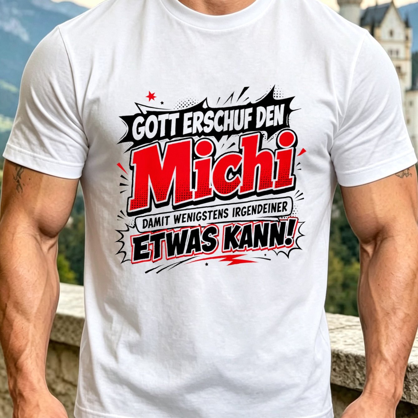 Image of God The German Joke In Comic Styling With Oversized Red Name And Halftone Accents Printed Design Unisex All T-shirt