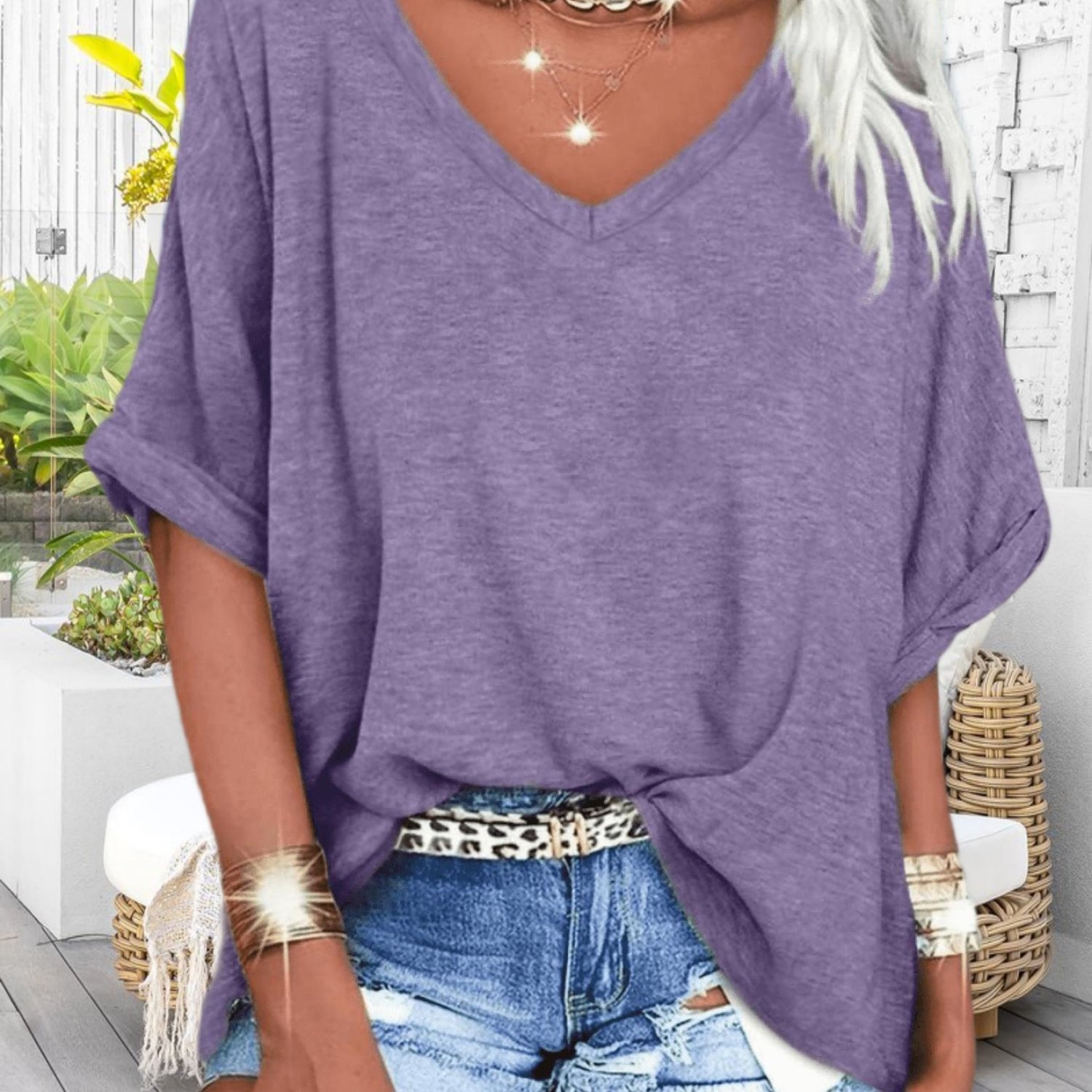 Women's Summer Short Sleeve T-shirt - Loose Fit Round Neck Casual & Elegant Blouse, Solid Color Short-sleeve Top, Machine Washable - Daily Wear Shirt For Women (stock )