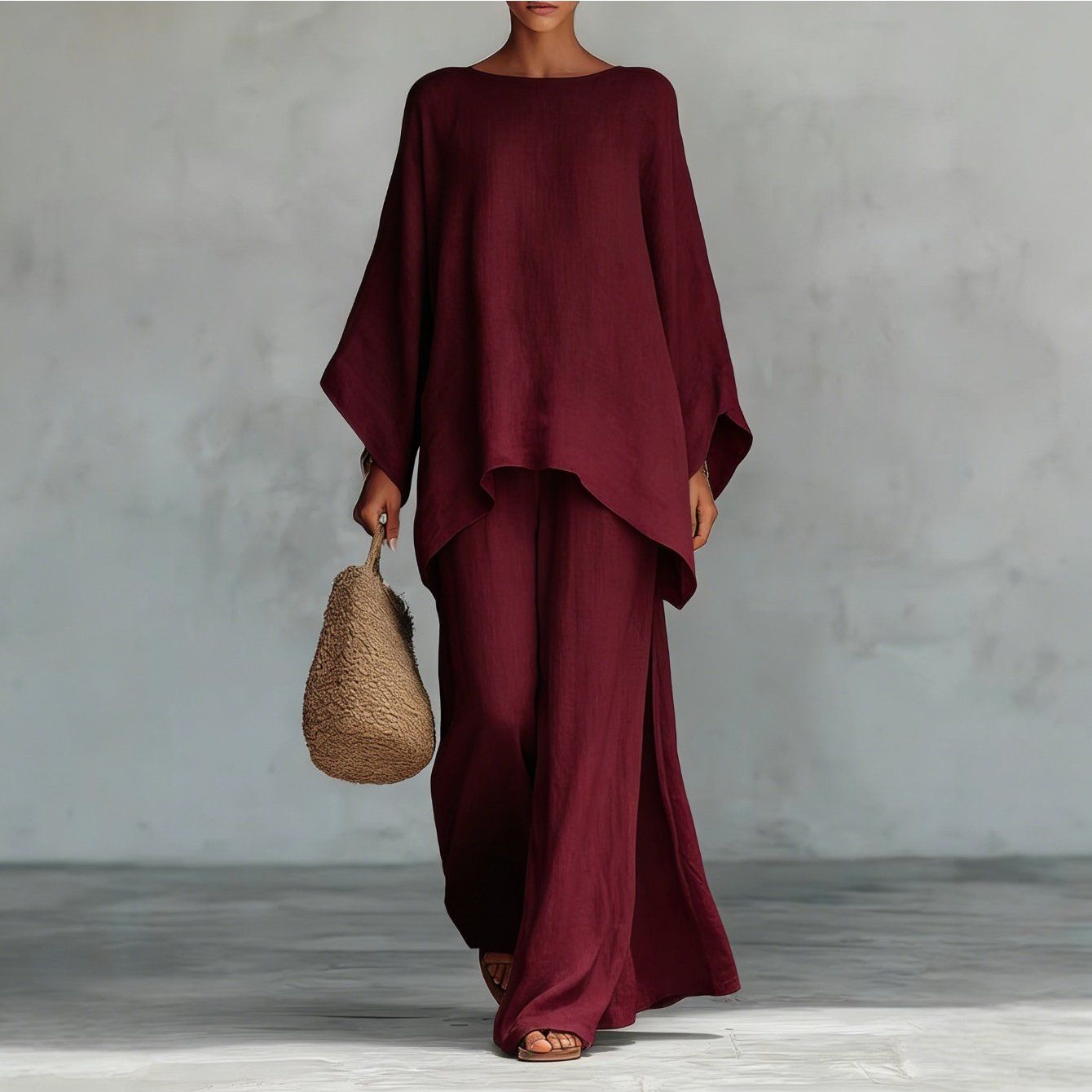 TEMU Chic Women' Casual Outfit | Relaxed With High-waisted Wide-leg Trousers Set
