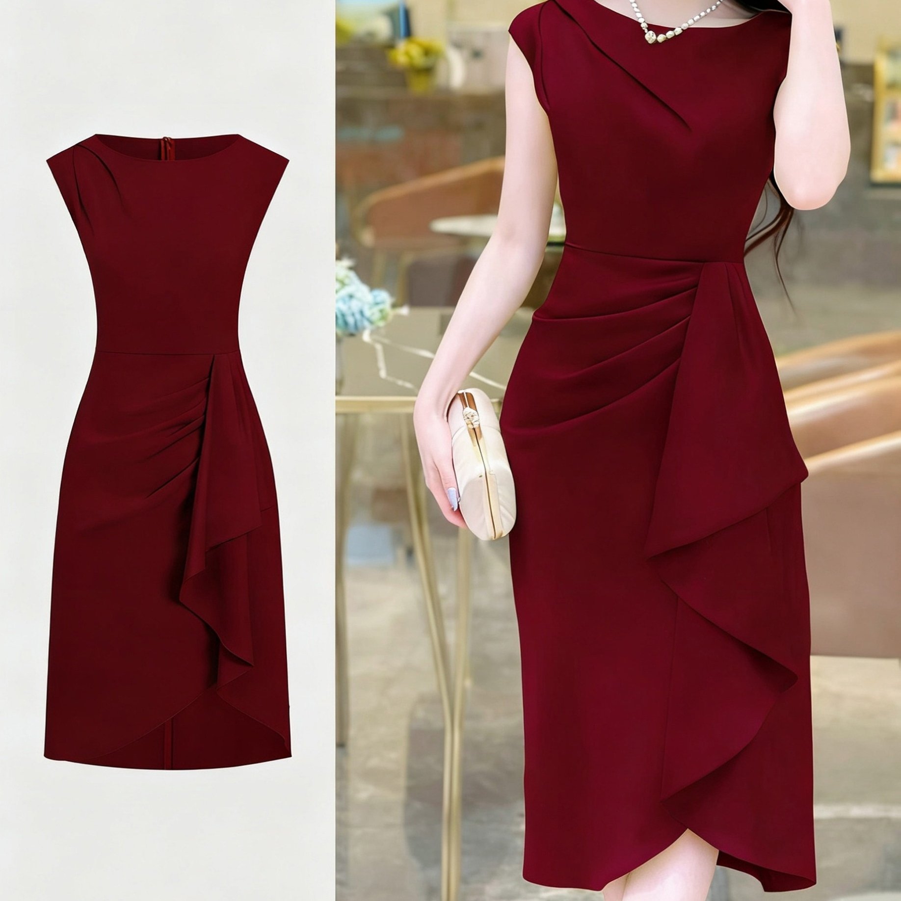 TEMU Spring-summer Pleated Asymmetrical Elegant Design Women's Dress Gown