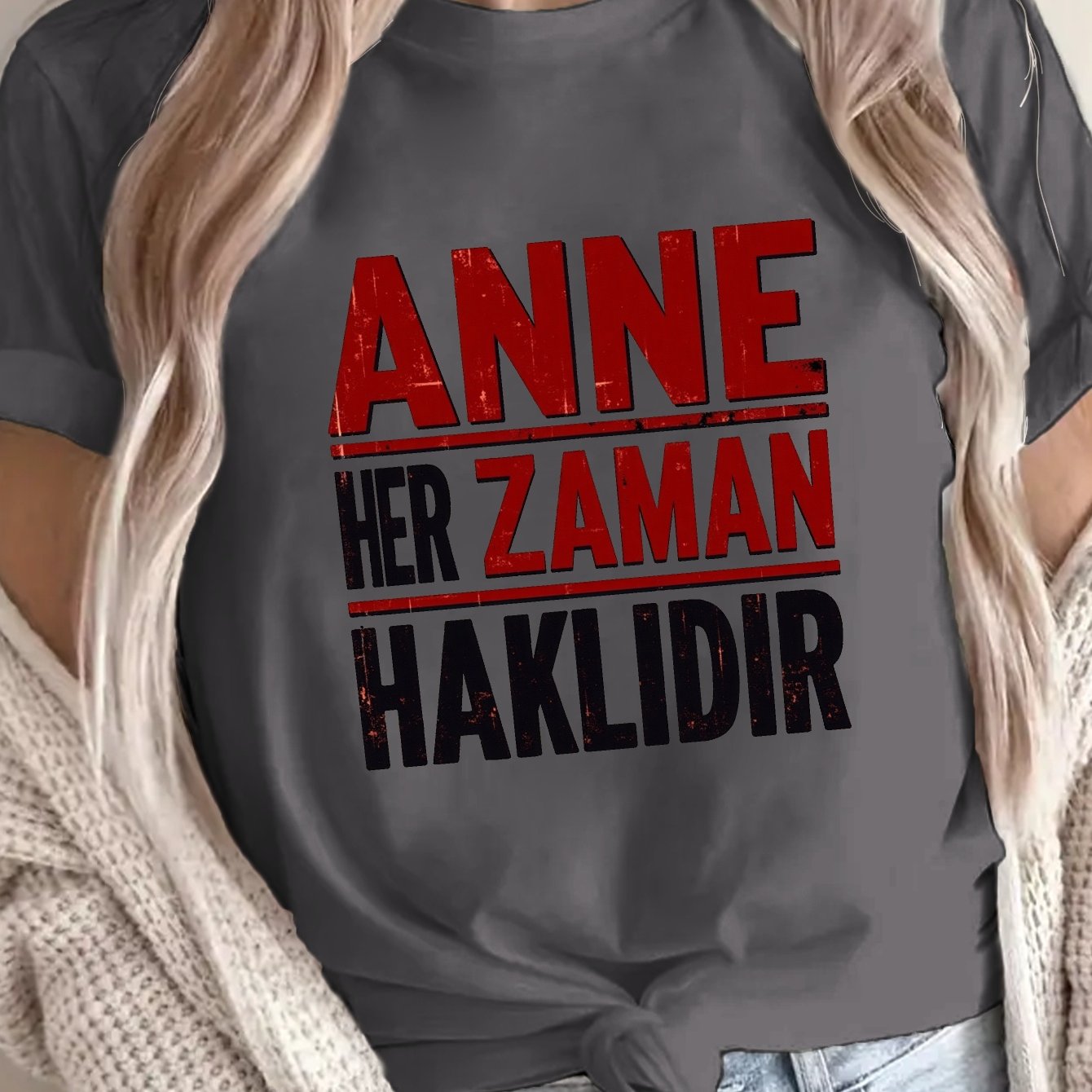 TEMU Women's " Right" Turkish Print T-shirt - Turkish For " Right" Casual Crew Neck Top, Short Sleeve Blouse, Machine Washable Casual Attire Suitable