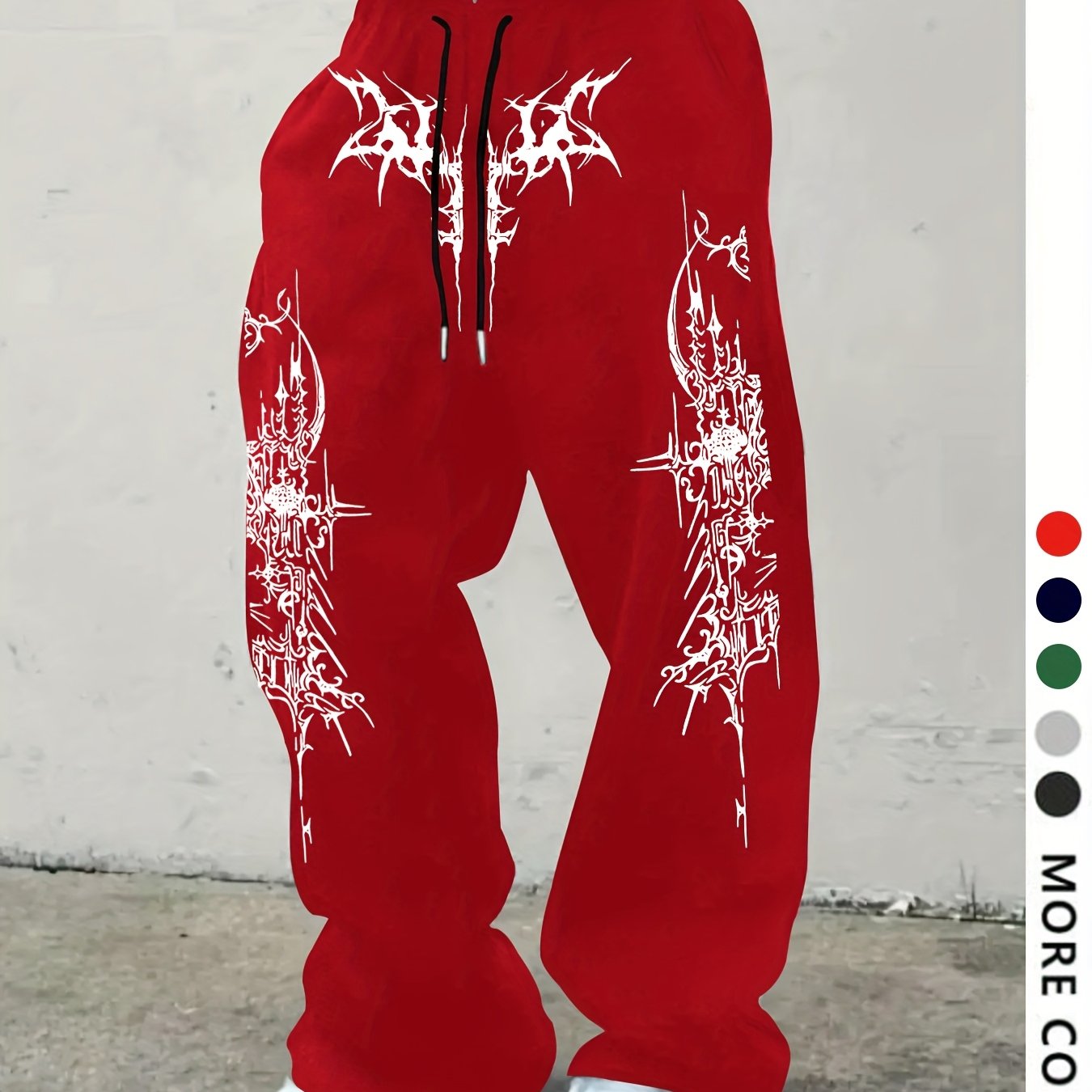TEMU Men's Casual Sports Trousers, Thorn Pattern Print Sweatpants, Drawstring Loose Wide-leg Casual Trousers, Men's Trousers Suitable For Casual Wear