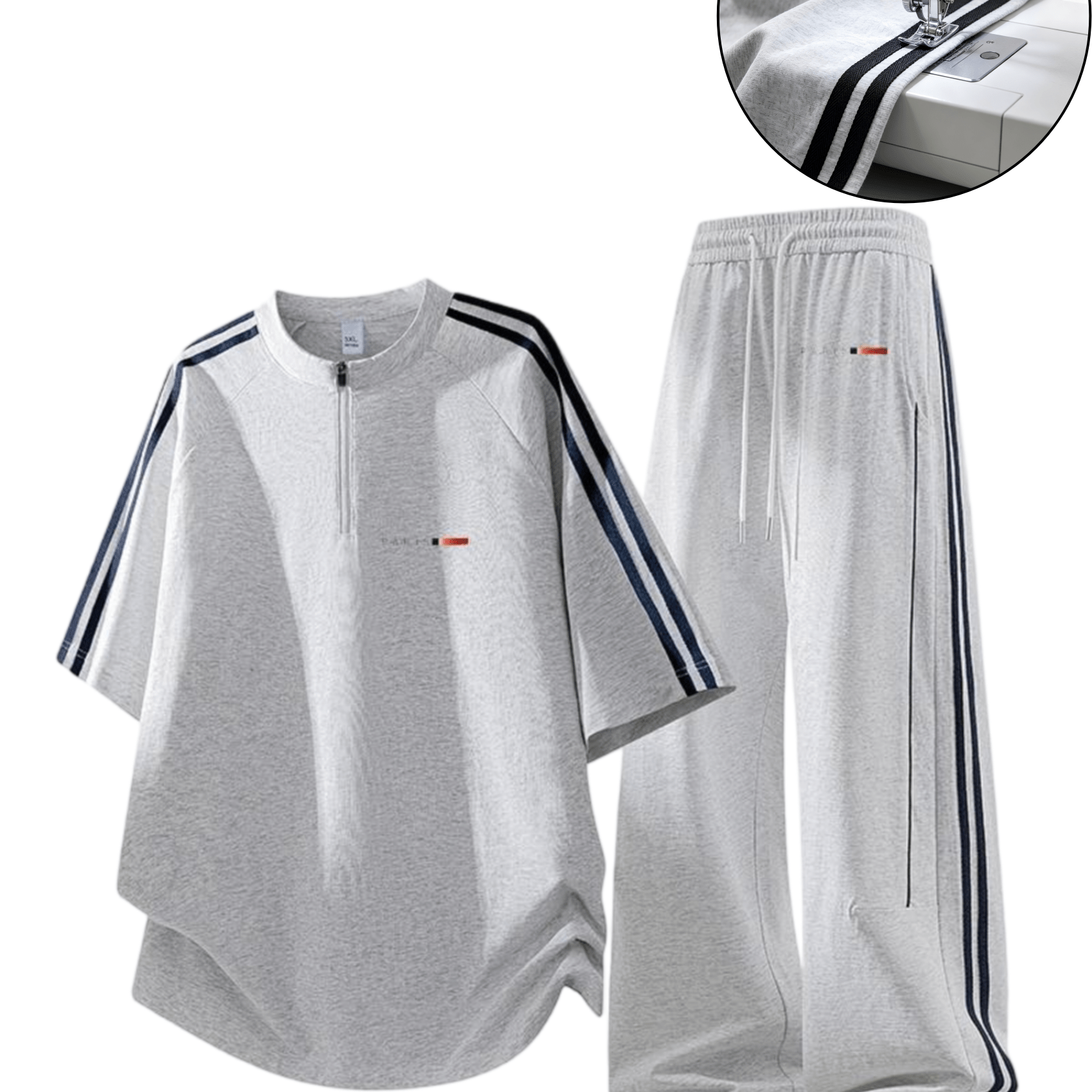 Retro Sports Style Contrasting Striped Set For Men And Women, Couple Style, Summer Loose Casual T-shirt+straight Leg Wide Leg Pants, Daily Commuting To School, Gym, Exercise And Walking 2pcs Set