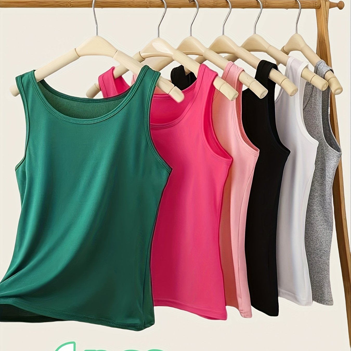 Image of 6pcs Women's Plus Size Bras - Elegant Sleeveless Tank Tops , Pink, Black, White & Gray - Fit For Casual Wear, Workouts & Casual Attire, Tops, Versatile Fashion, , Medium Elasticity Fabric