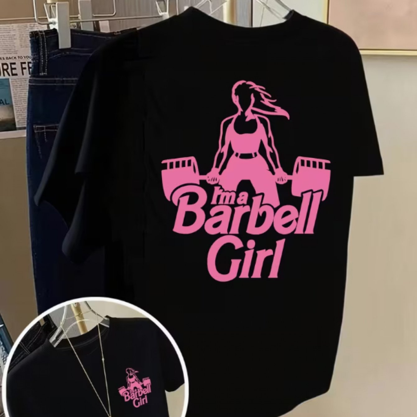 TEMU Front And Back Short Sleeve T-shirt - I'm A Barbell, Fashion Print - Women's Spring Summer Trendy Printed T-shirt, Fashion Item