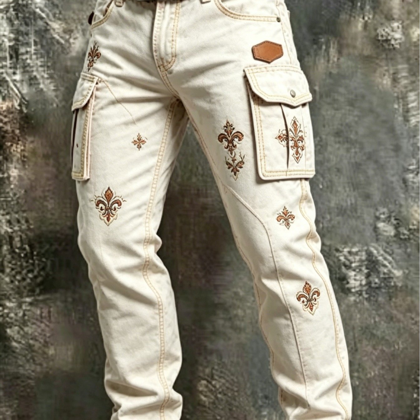 Image of Men's Y2k Retro Workwear Overalls - Beige Multi-pocket Pants With Beltless Design Suitable For Hiking, Camping & Daily Wear, Loose-fit Straight Trousers, Machine Washable For Outdoor And Casual Use
