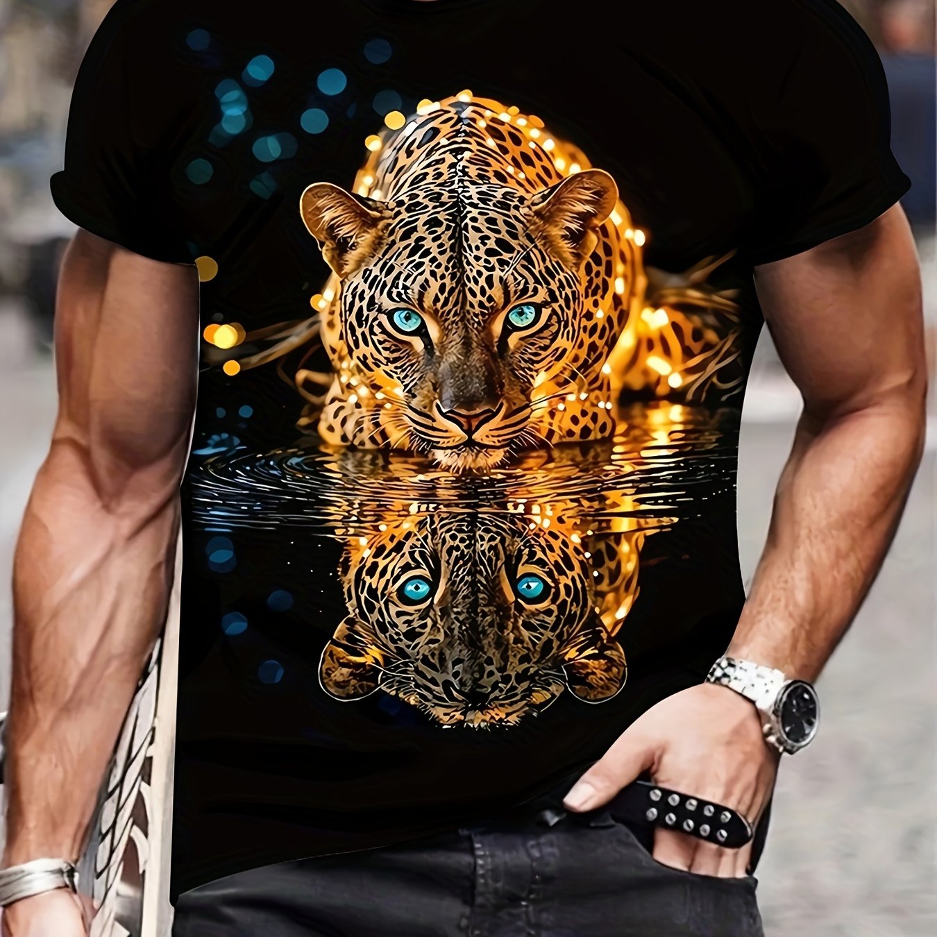 TEMU Men's Casual Short Sleeve T-shirt, 3d Printed, Machine Washable, Summer Casual Wear, Round Neck Top, Suitable For Outdoor Activities In Summer