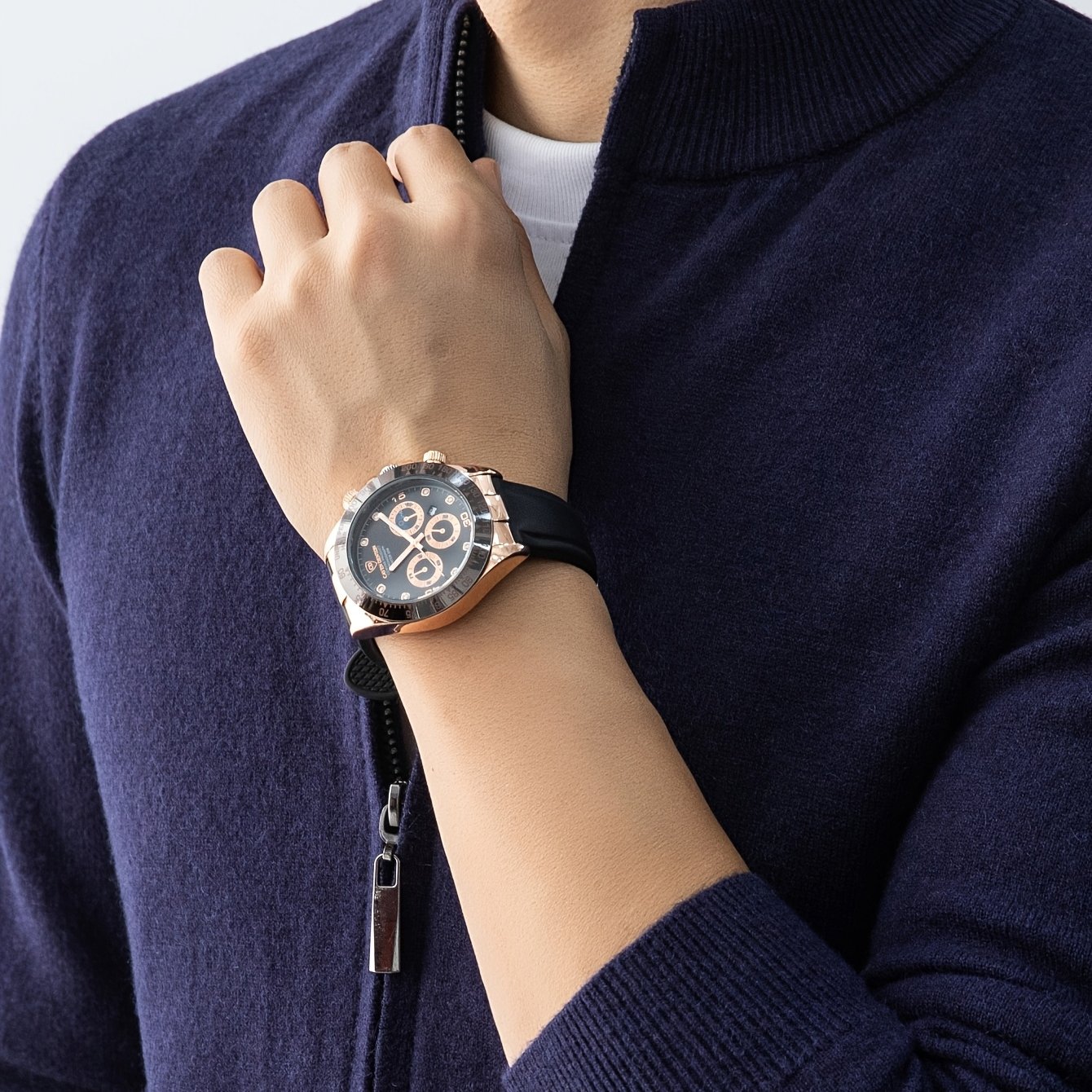 TEMU 2025 New Christmas Gift Men's Zipper Knit Cardigan Jacket For Outdoor Casual Gatherings, Wearable , Autumn, And Winter, Wool Blend Material