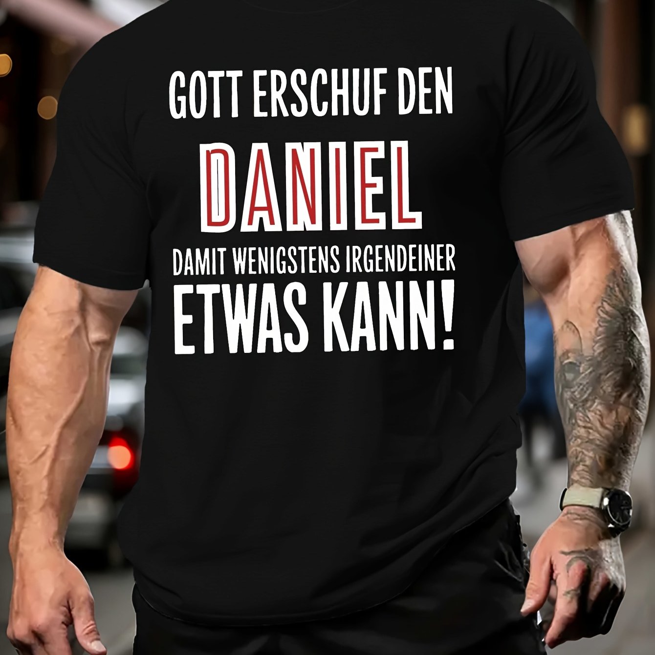 Image of Men's Plus Size German Name T-shirt - German Text Round Neck Shirt, Machine Washable Suitable For Wear, Non- Fabric For Everyday & Special Occasions, Male Fashion