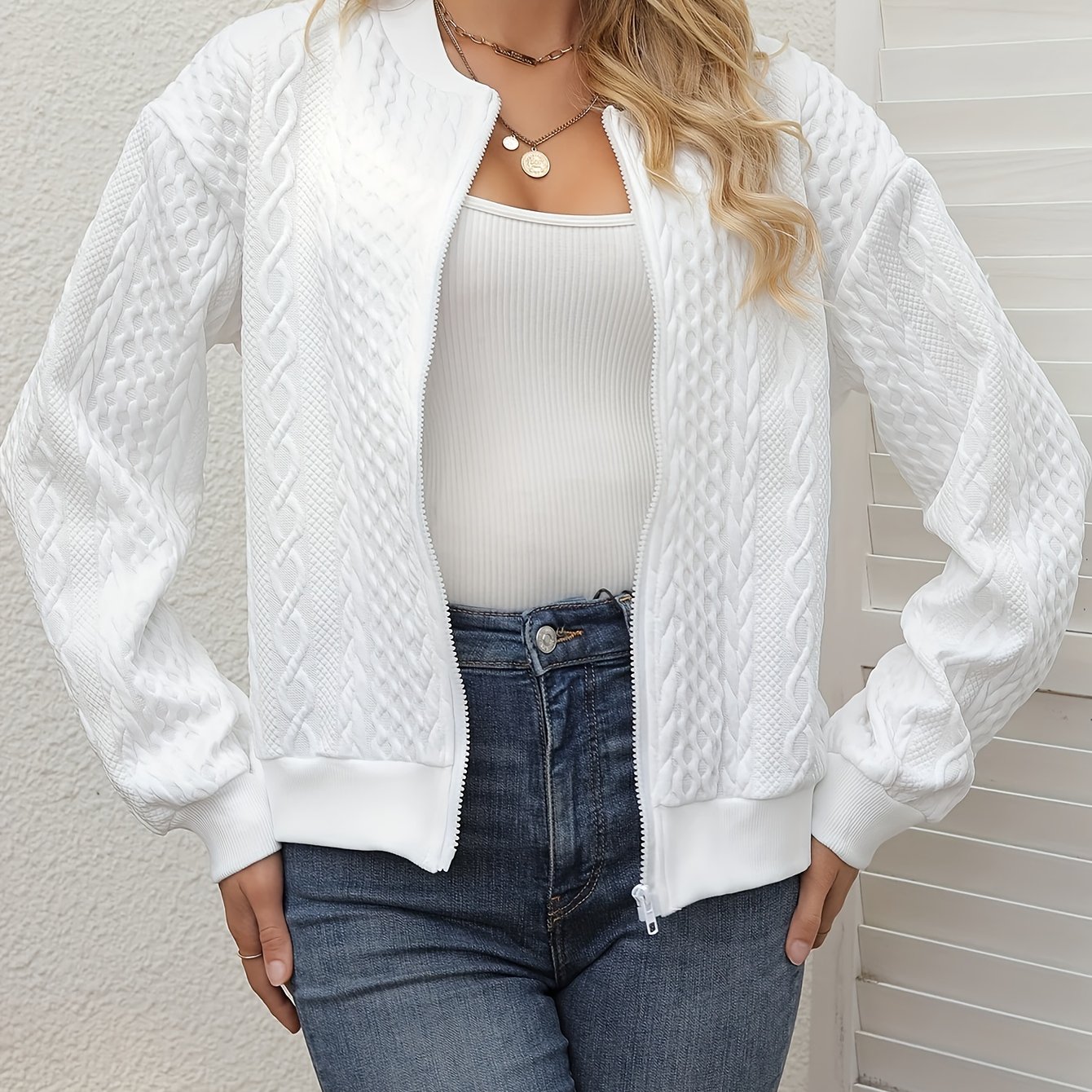 TEMU Early Autumn Fashion Simple Women's Jacket, Solid Color Zipper Baseball Collar Casual Long Sleeve Outerwear, Versatile Loose Jacket