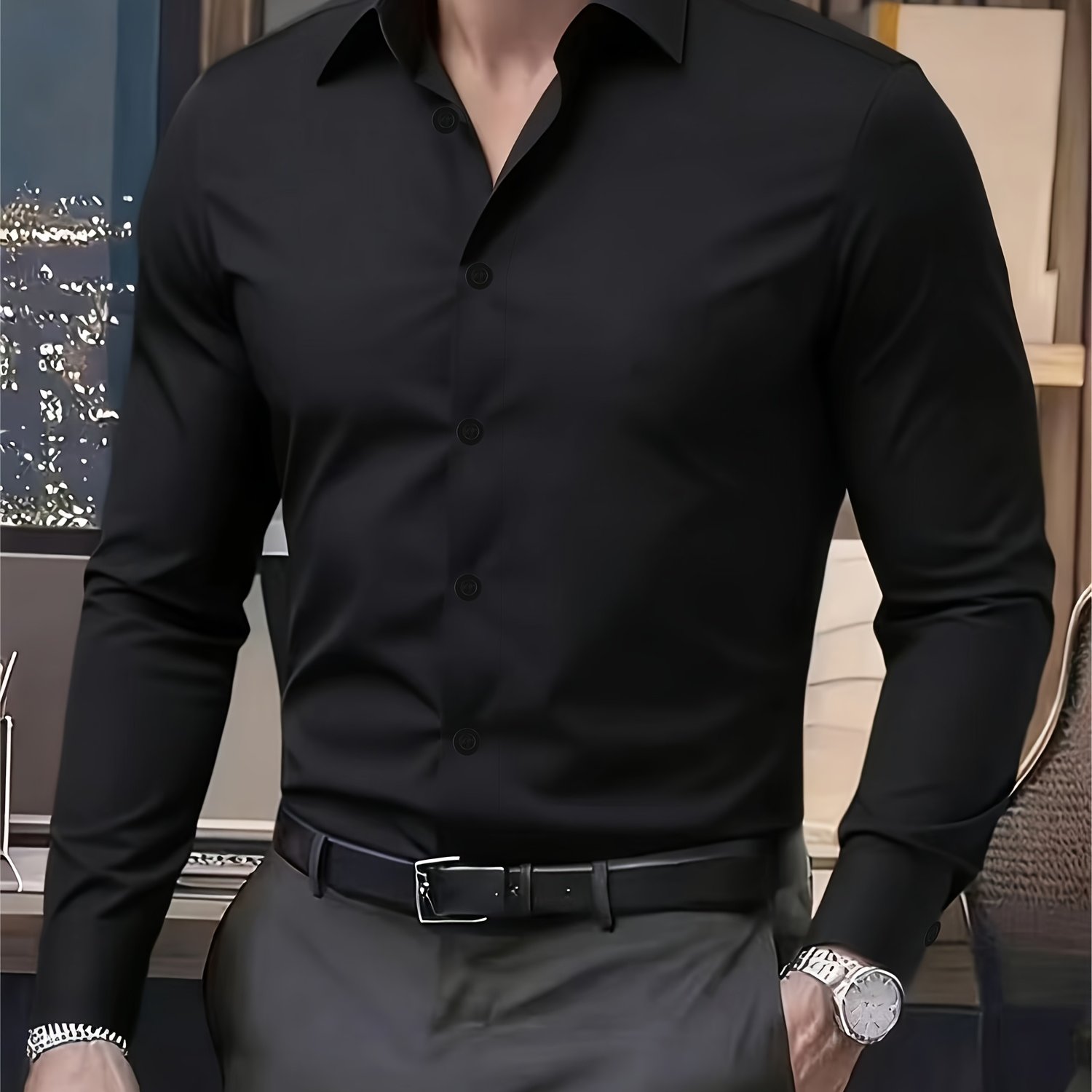 High-end Men' Color Shirt, Simple Commuter Long-sleeved Top For Spring And Autumn, Suitable For Inner And Outer Wear, Smart Casual