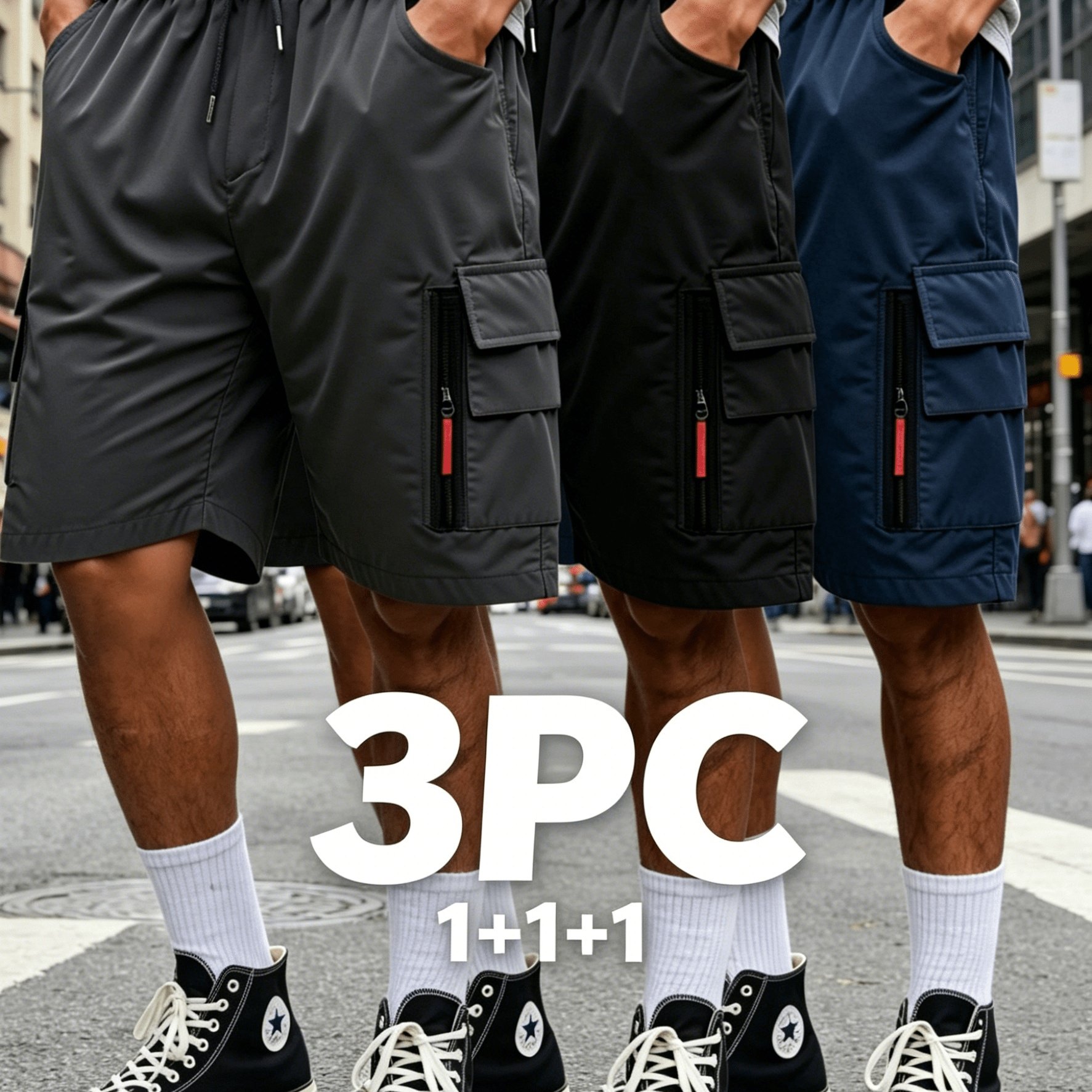 TEMU Outfits 3pcs Loose Fit Casual Cargo Shorts, Breathable Lightweight Quick-dry Fabric, Elastic Drawstring Waist With Multi-functional Pockets;