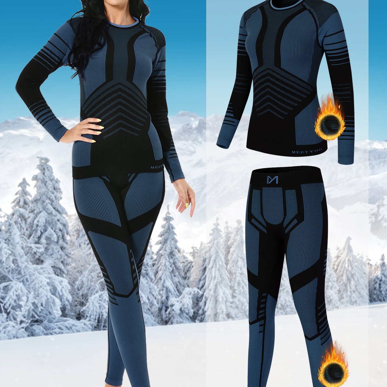 Image of 2pcs/ 1 Fall/ Winter Women's Thermal Lingerie Set, Seamless, Warm And Breathable, Includes Long-sleeve Top And Long Pants Underwear Set For Outdoor Sports, Skiing, Fitness, And Running