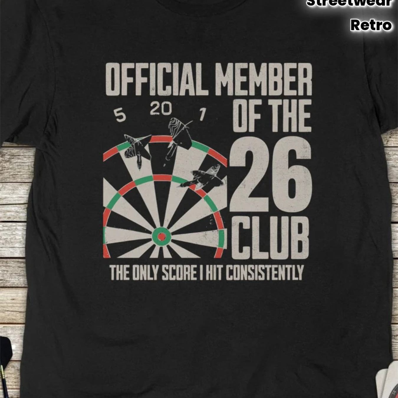 TEMU Official Dart Board Logo 26 Retro T-shirt Made Of 180g Heavyweight, Perfect For Players And Fans As Casual Streetwear Suitable For