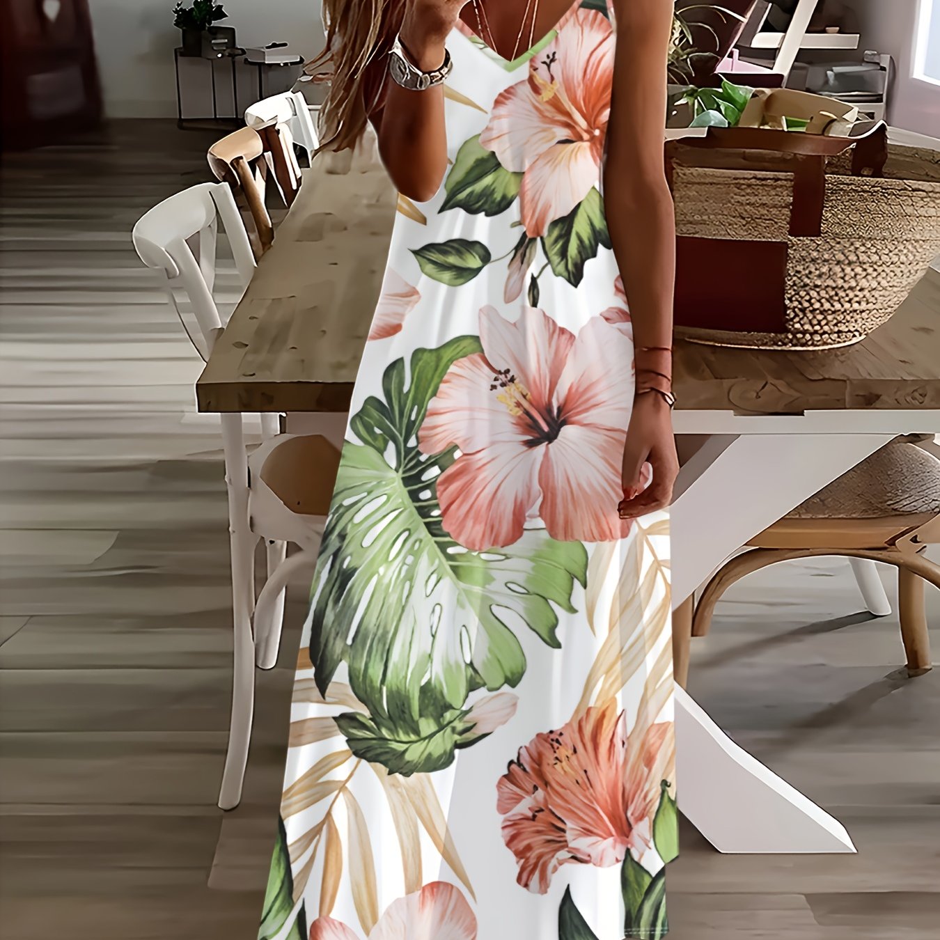 Floral Print Halter Neck Dress For