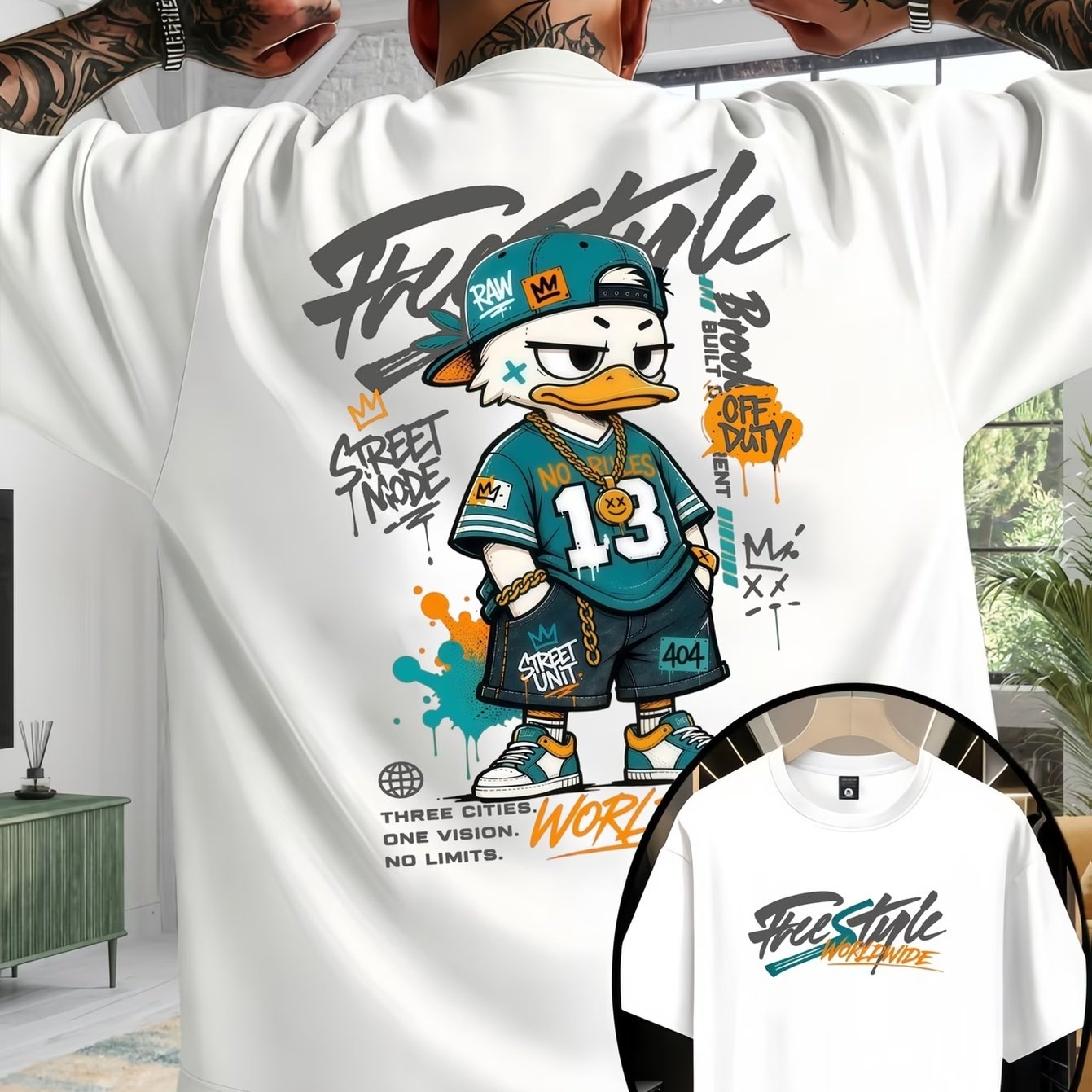 Image of Men's Casual Outdoor Round Neck Short-sleeve T-shirt, -style Men's Tee, Casual Sporty Style, Trendy Cool Duck With High-quality Printed Short-sleeve T-shirt, Plus Size