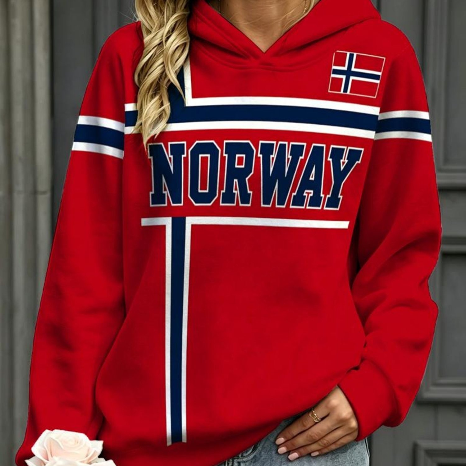 TEMU Women's Fashionable Hoodie With Flag-, Color-, In Multiple Sizes, Patriotic Style, Suitable For Daily Wear And Casual Occasions, Stylish And