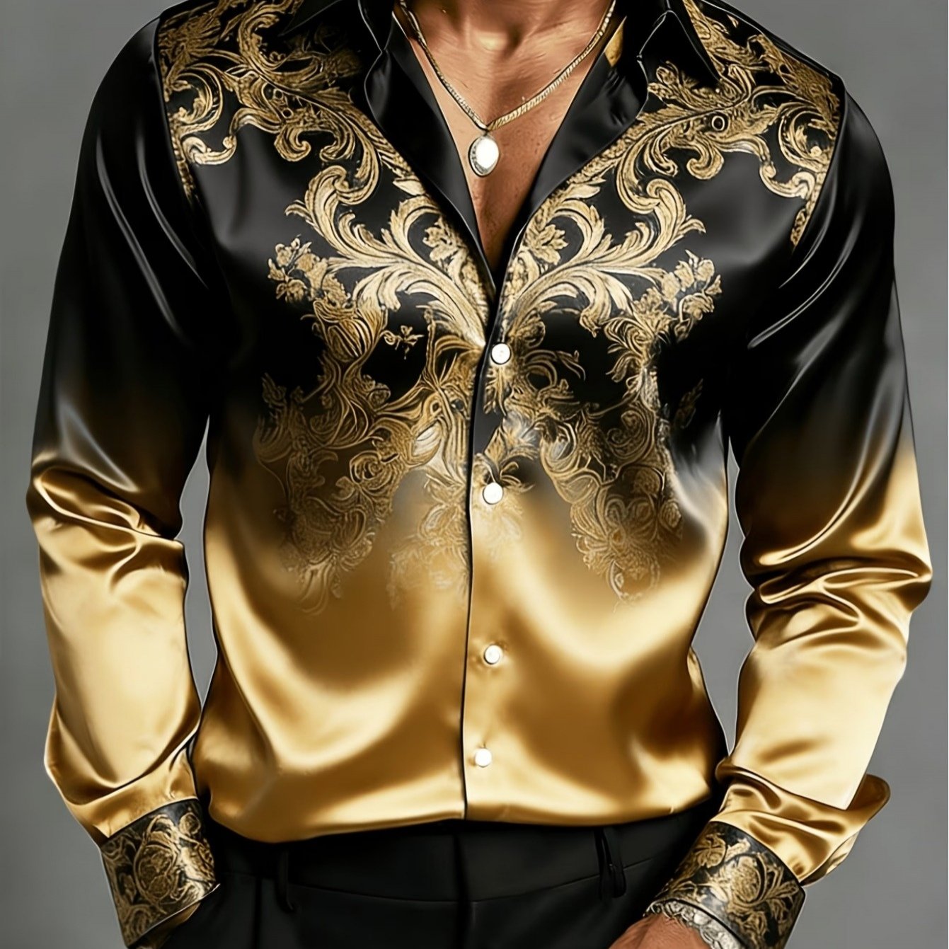 A Luxurious Long-sleeve Dress Shirt With A Collar For Formal Events, Making It And Vibrant Parties