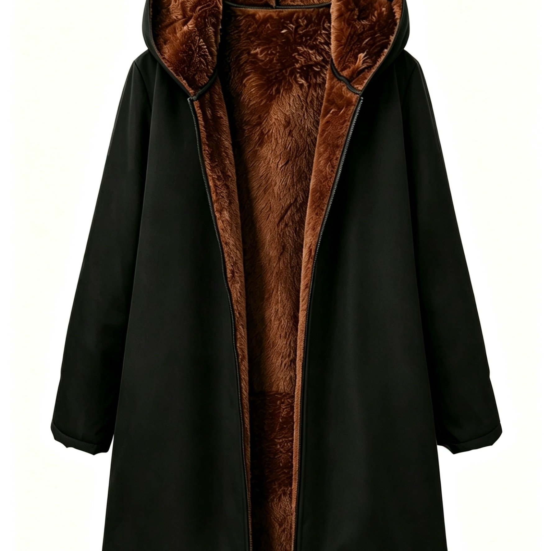 TEMU Autumn/winter Women's -lined Windproof Jacket + Mid-length Loose Hooded Trench + Simple Zip-up Outerwear