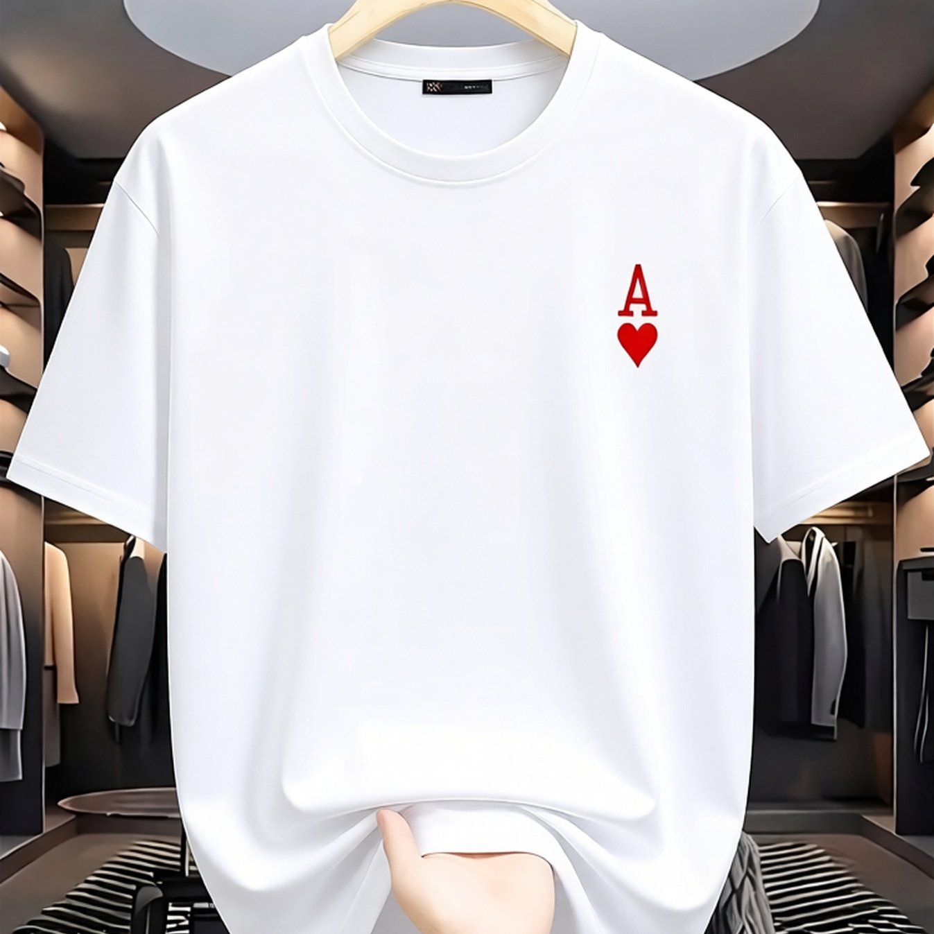 TEMU Localhearts Men's Casual T-shirt - Black Featuring A Red Geometric , Made From 100% 220gsm, Designed For With A Loose Fit, Round Neck, And Short