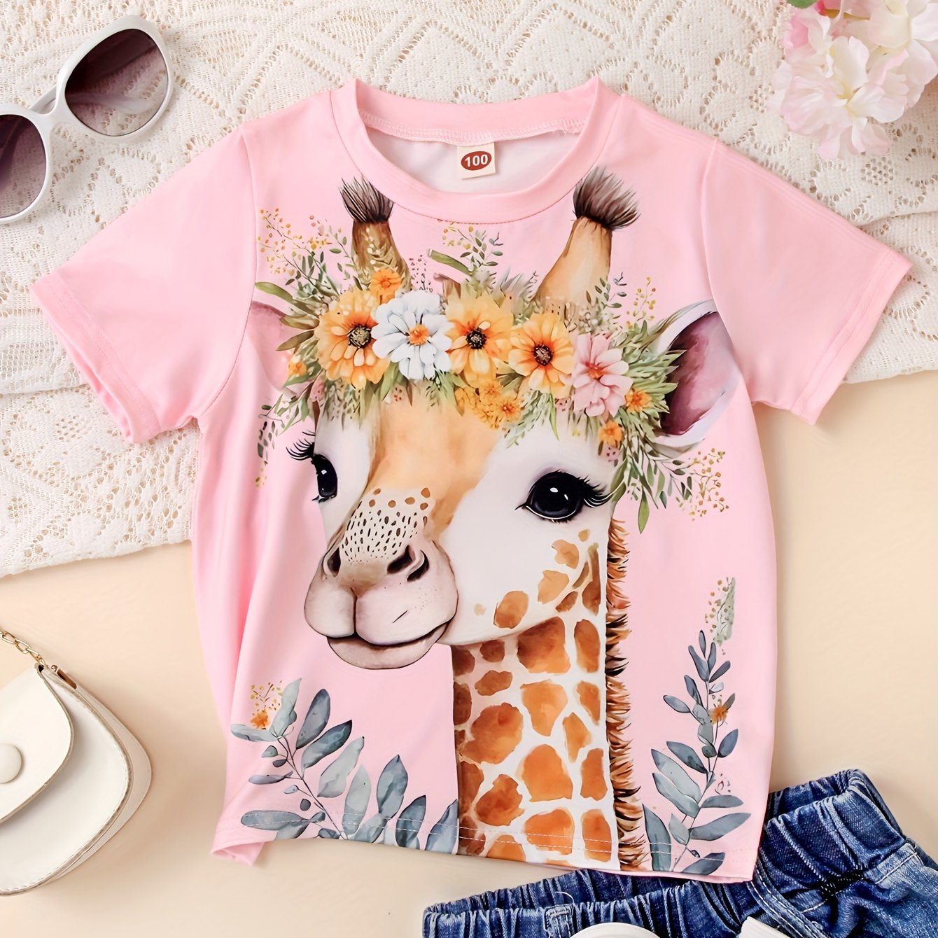 Donna Giraffa T-Shirt Stampata in 3D Top Estivi Carini Scollo a V Manica Corta Animali Grafica Casual Magliette Larghe