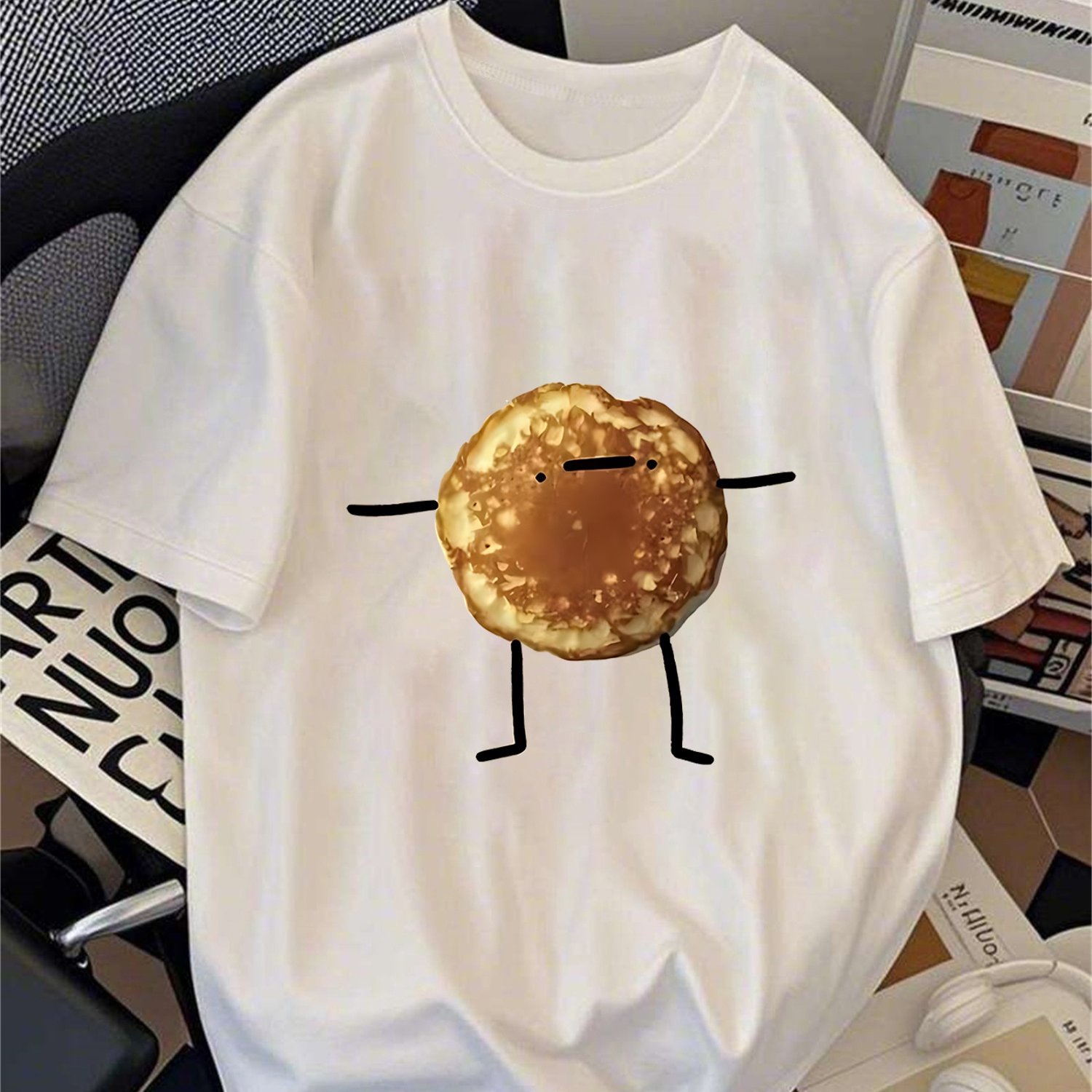 A Pancake Character Design Pure T Shirt Women S T Shirt High Quality T Shirt Summer Casual Wear For Daily And Fun Gatherings Gift For Food Lovers Who Enjoy Cute Designs