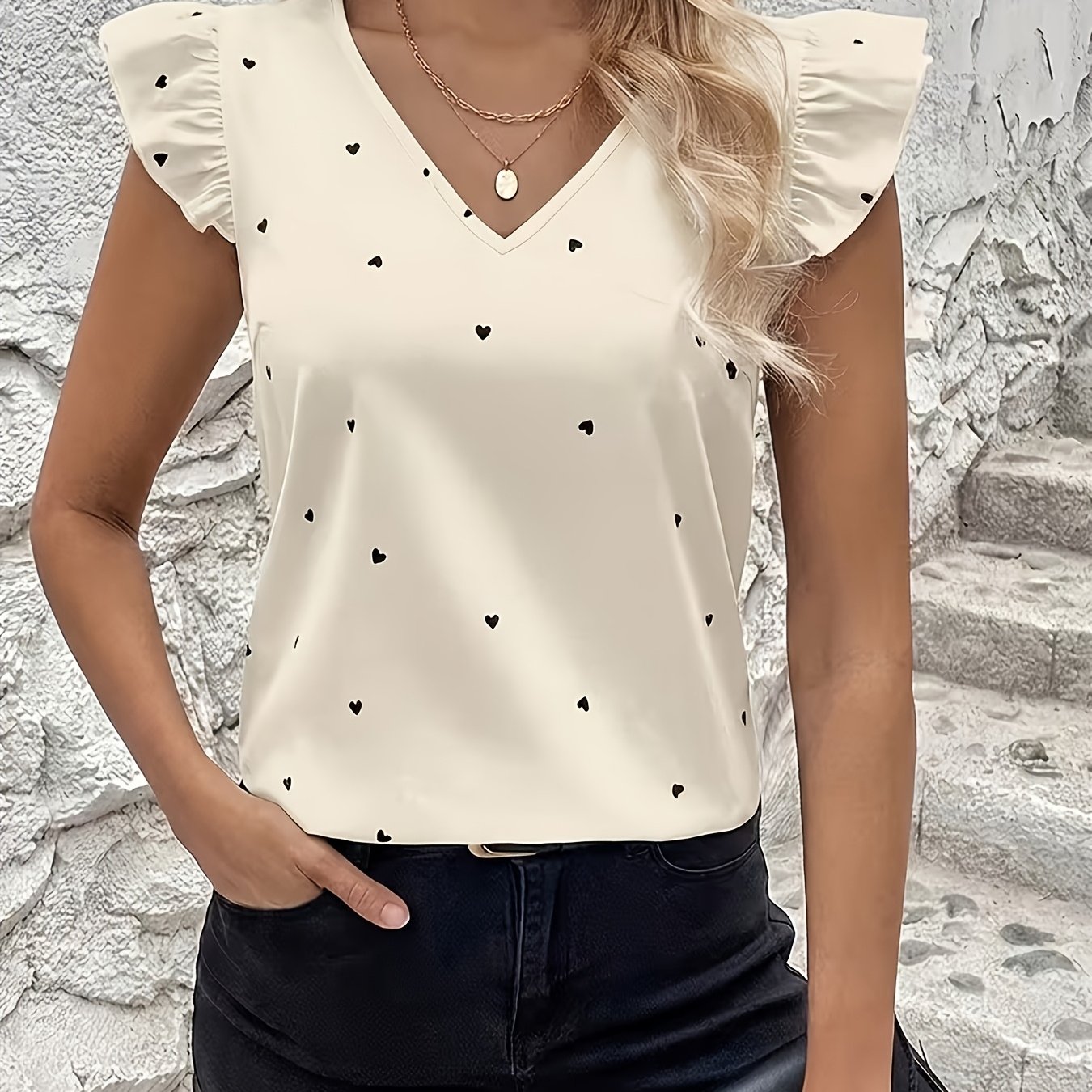 TEMU Elegant Women's Shirt With Flutter Sleeves, Perfect For Daily Commutes, Dates, And Casual Office Wear
