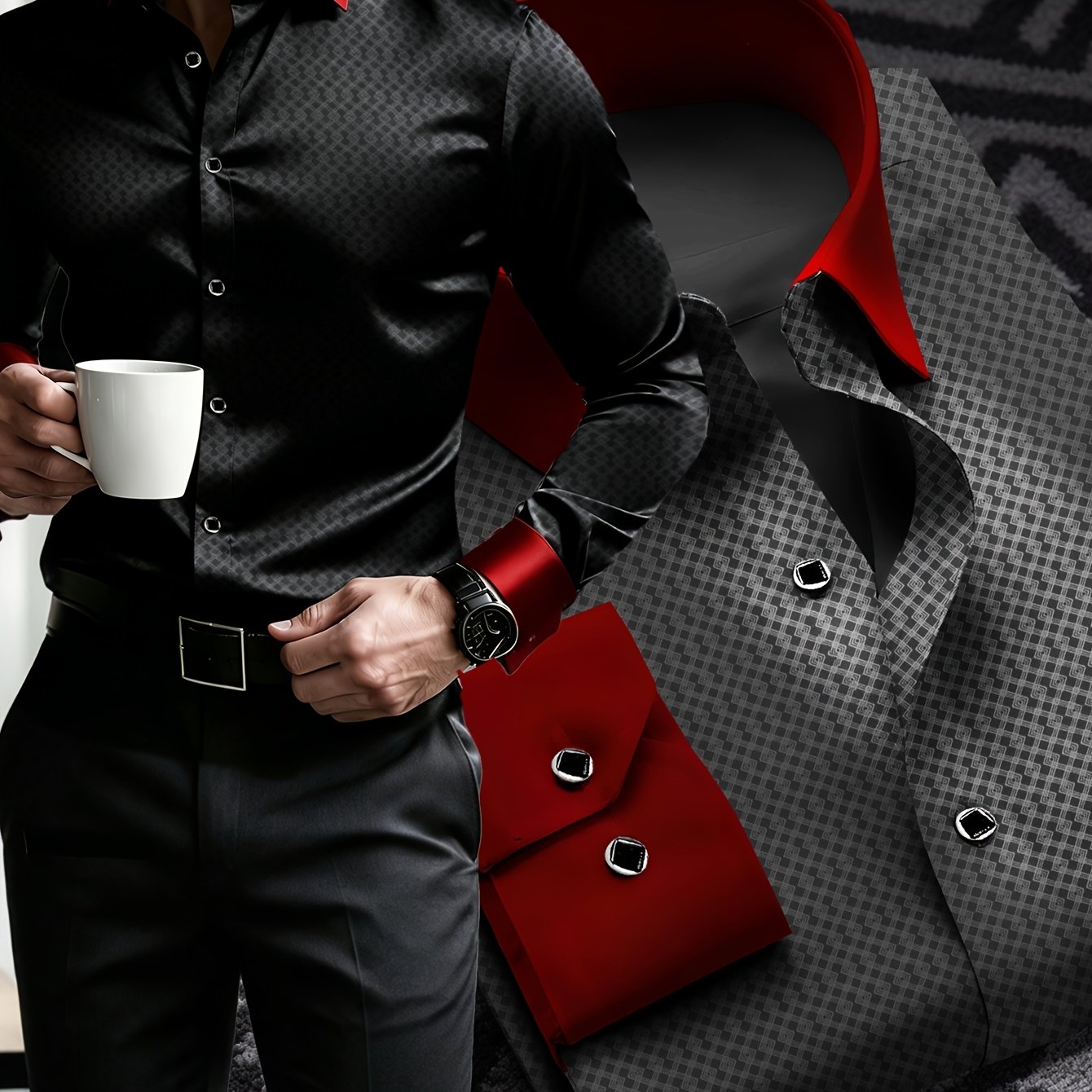 TEMU 1 camicia da / Styling da / Abbigliamento da di designer / Camicia a maniche lunghe da per , adatta a , e / Camicia elegante con e polsini a con