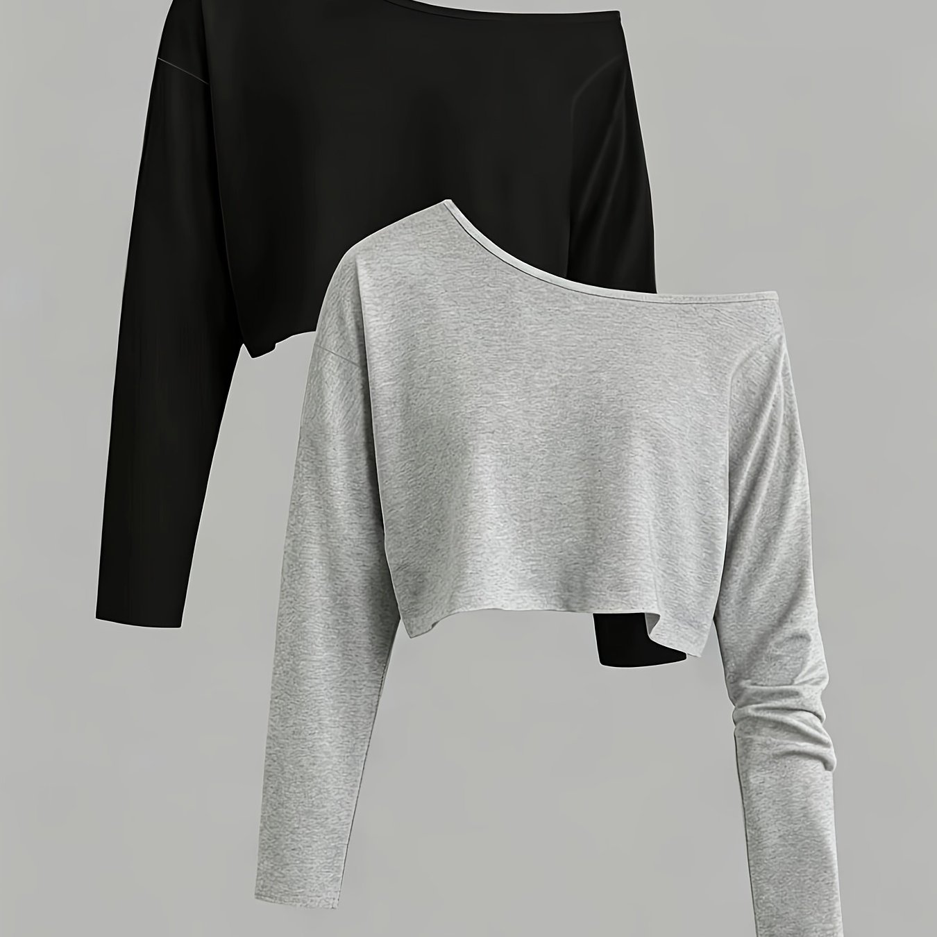 Image of 2pcs Long Sleeve Summer Women' -shoulder Casual Versatile Tops