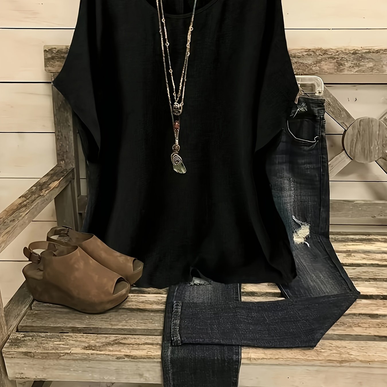TEMU Plus Size, Vintage Artistic Fashion Loose Size Women's Top