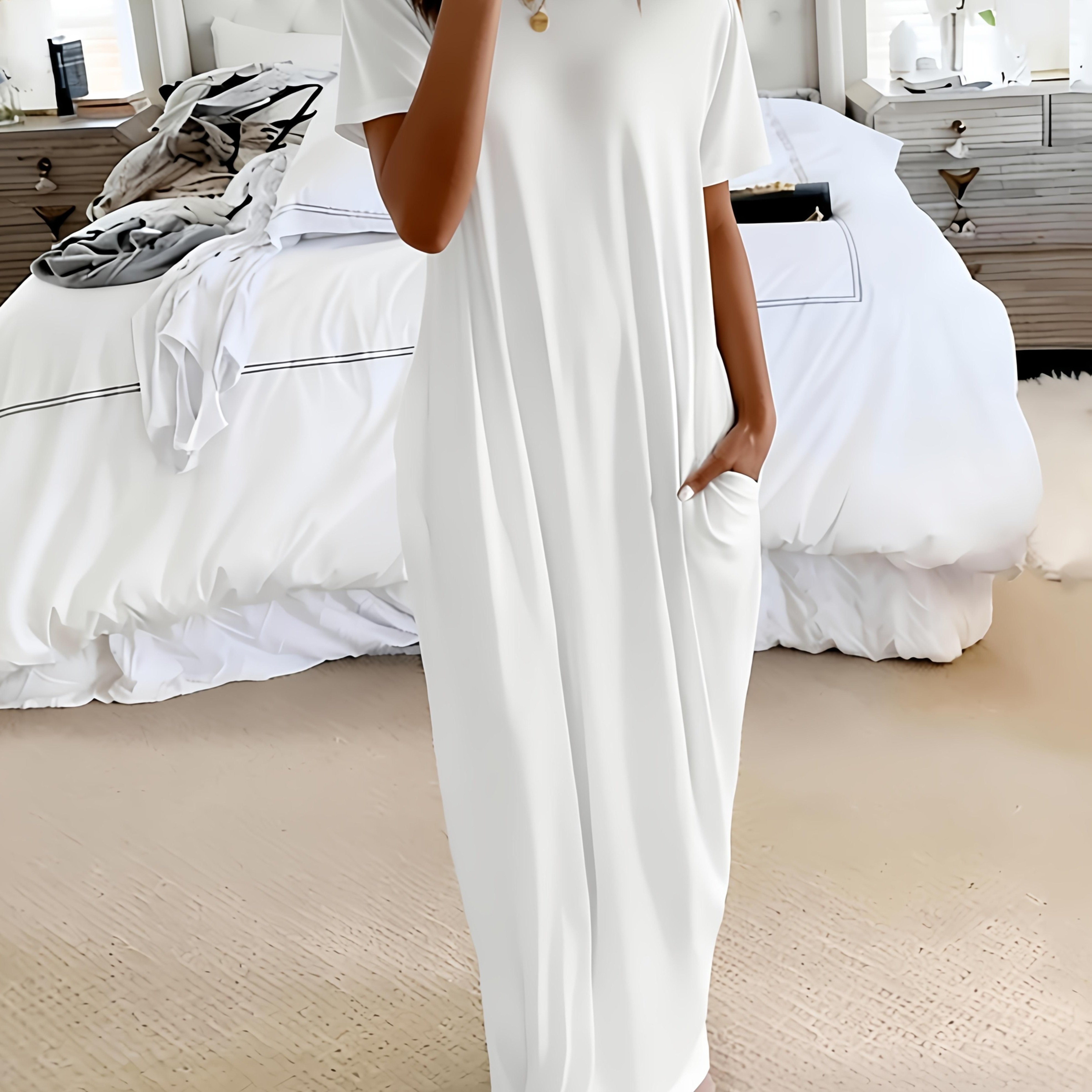 TEMU Autumn Winter 1pc Women' Color Batwing Sleeve Casual Dress, Daily Wear Casual Elegant Comfortable Short Sleeve Loose Pajamas, Women's Pajamas,