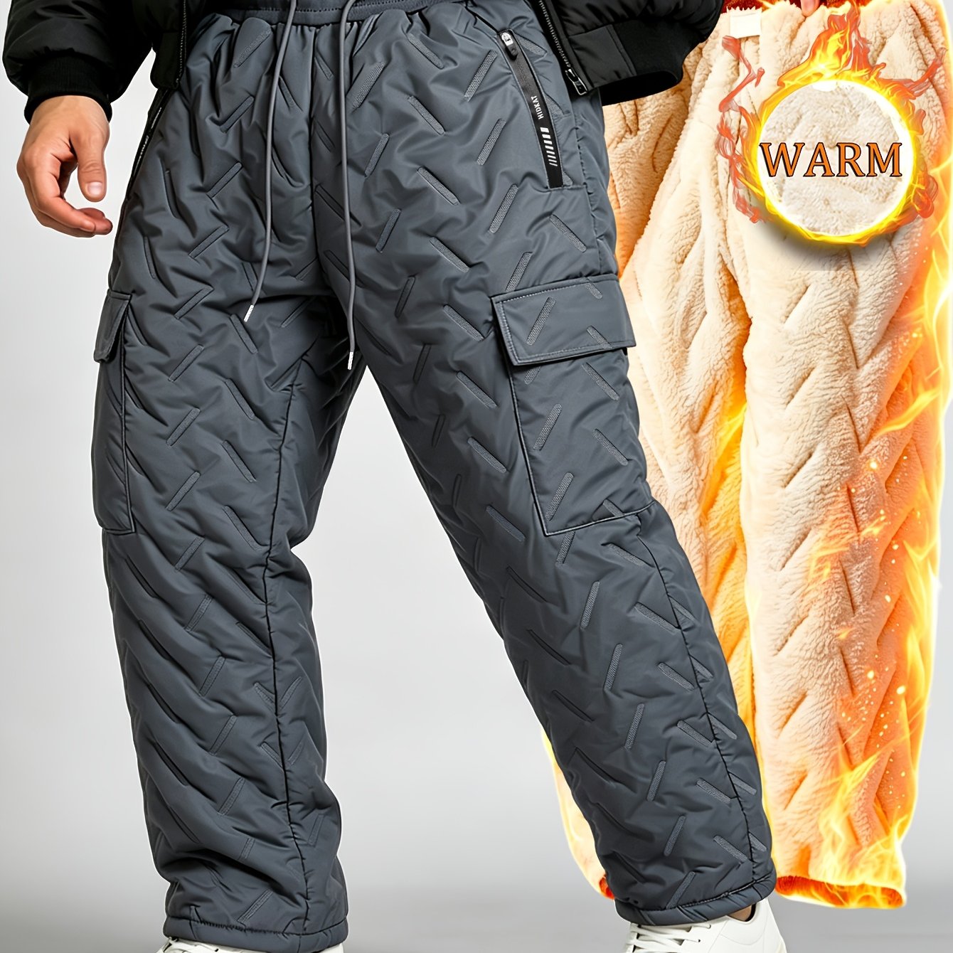 Men's Fleece-Lined Cargo Snow Pants with Multiple Pockets