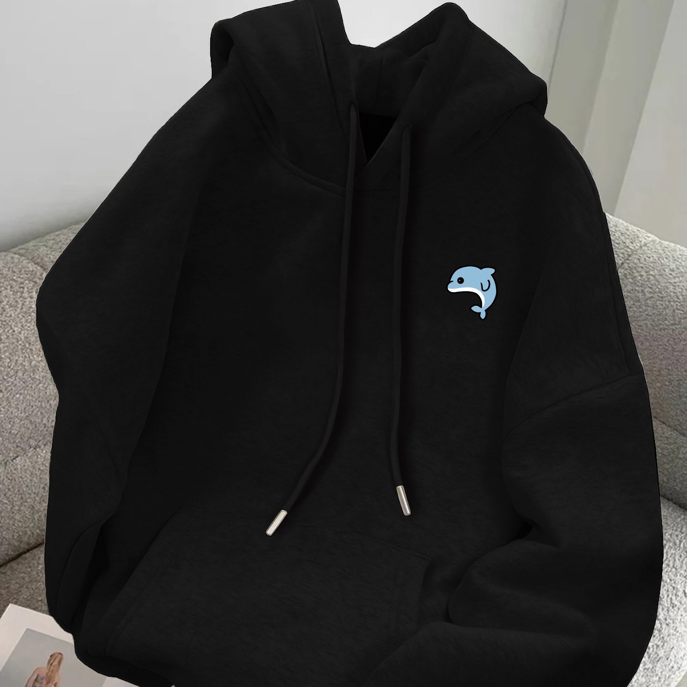 TEMU Casual Hooded Sweatshirt With Dolphin Chest